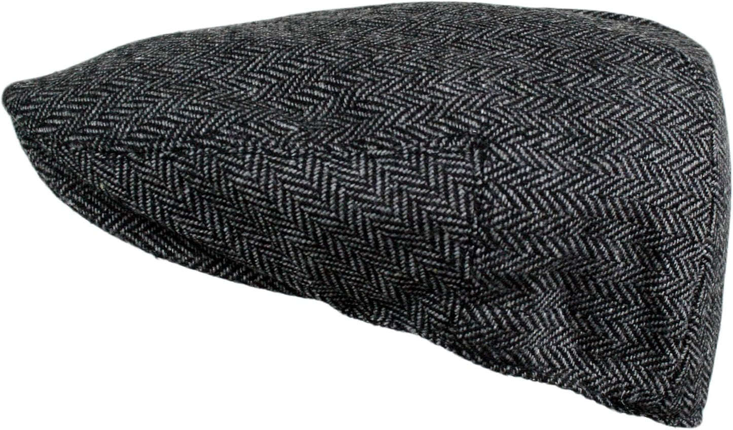 Wonderful Fashion Men's Classic Herringbone Tweed Wool Blend Newsboy Ivy Hat (Large/X-Large, Charcoal)