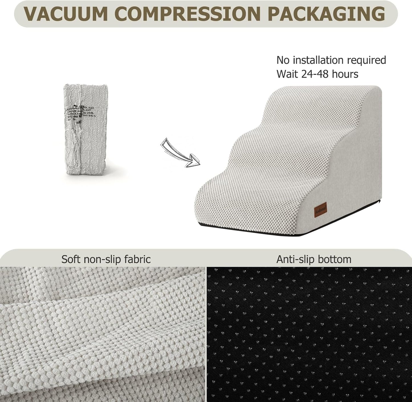 Dog Ramp and Stairs for Small Dogs & Cats,3-Step Pet Stairs for Couch Sofa and Chair,Indoor Anti-Slip Dog Stairs for Old Cats and Puppy,Light Grey