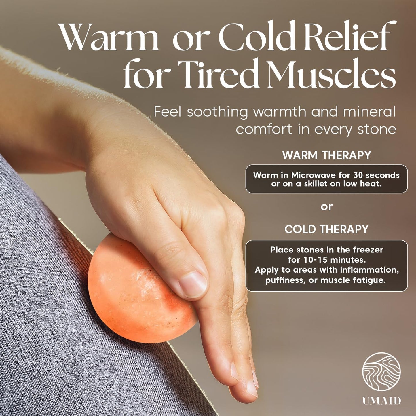 UMAID Himalayan Salt Massage Balls 6-Pack with Cotton Mesh Bag, Natural Therapy Stones for Hot & Cold Muscle Relief, Relaxation & Spa Massage, Warm in Microwave or Chill in Freezer