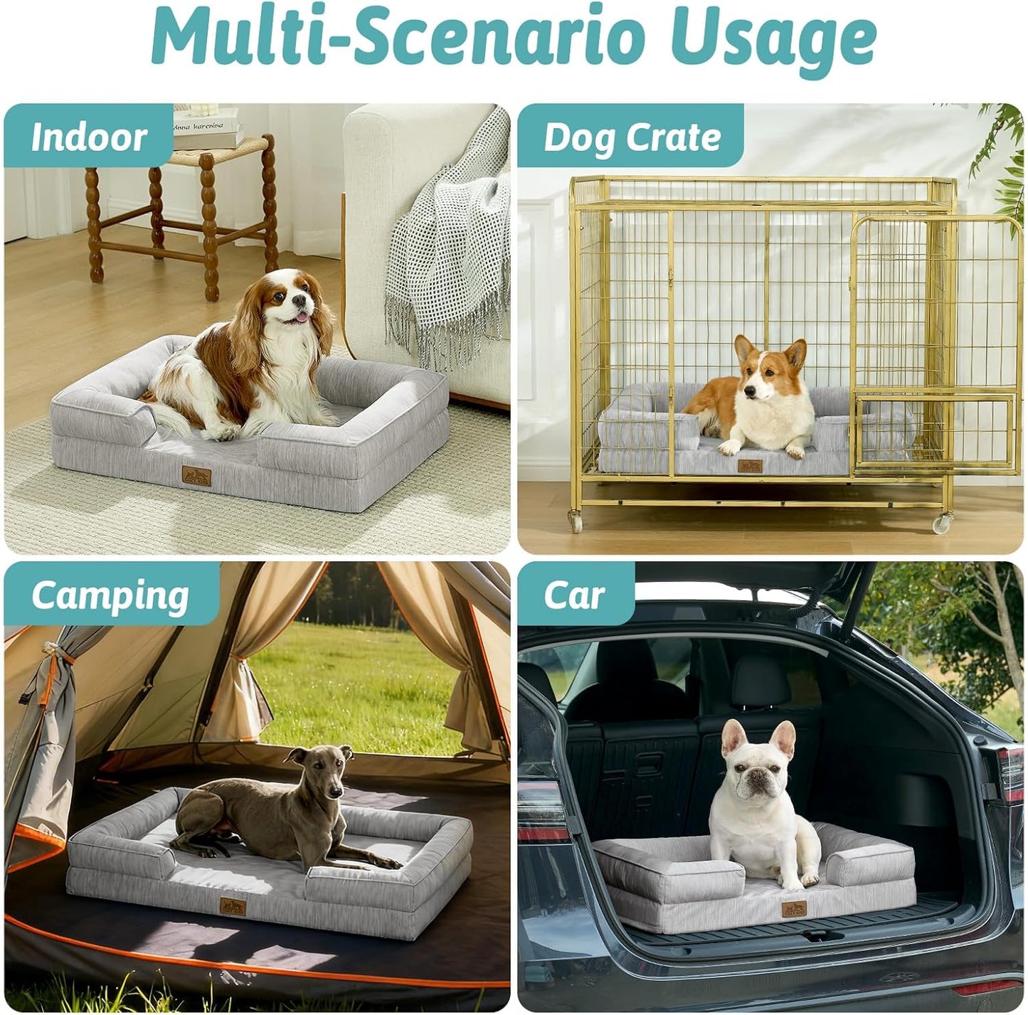 Cooling Dog Bed for Extra Large Dogs, Q-Max >0.4 Summer Cool Orthopedic Foam Pet Sofa Bed with Sides, Bolster Anti-Slip Couch with Washable Removable Cover, XXL 48x35x7.5 inch, Grey