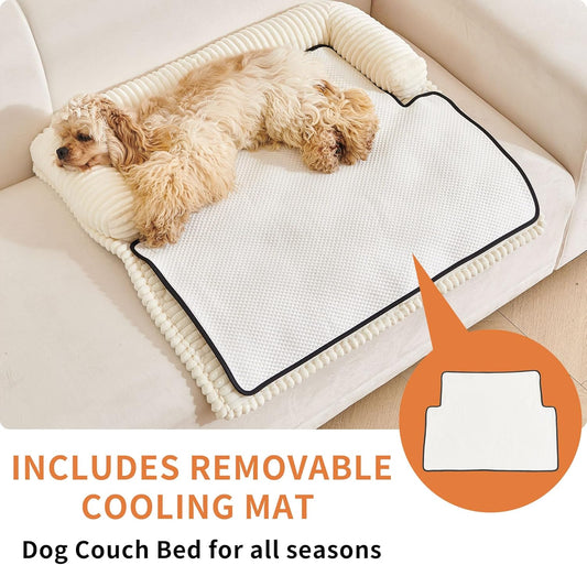 HAOMAIJIA Dog Couch Bed for Small Dogs, Non Slip Pet Couch Covers for Sofa Thick Soft Washable Dog Couch Cover Protector All Seasons Universal Dogs and Cats Bed Mat (Off White, Small)
