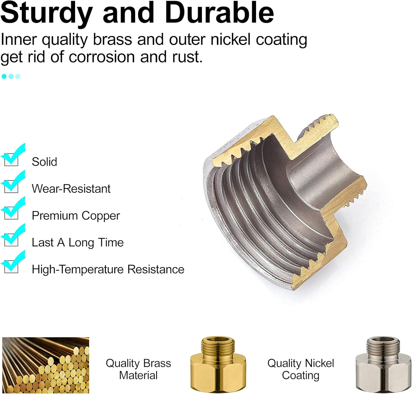 G 1/2 Female to 3/8 Male COMP Reducer Adapter, Brass Pipe Fittings Water Hose Adapter, Compression Fitting for Kitchen Bathroom Faucet, Pipe Connector with Rubber Washer,(2 Pack)