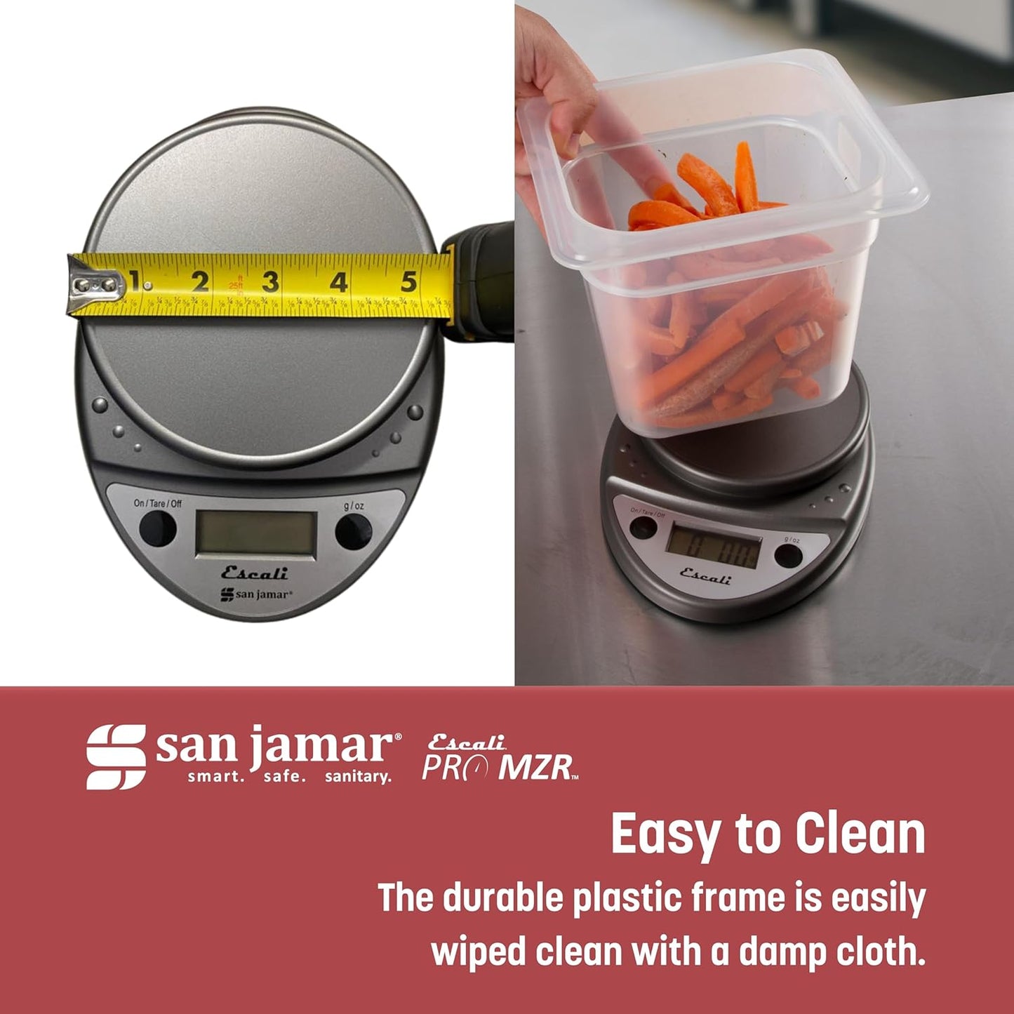 San Jamar Escali Digital Kitchen Scale, 11 lb Capacity, Tare Function, Precise Readout, Compact 8.5" x 6", Metallic Plastic (Model SCDG11M)