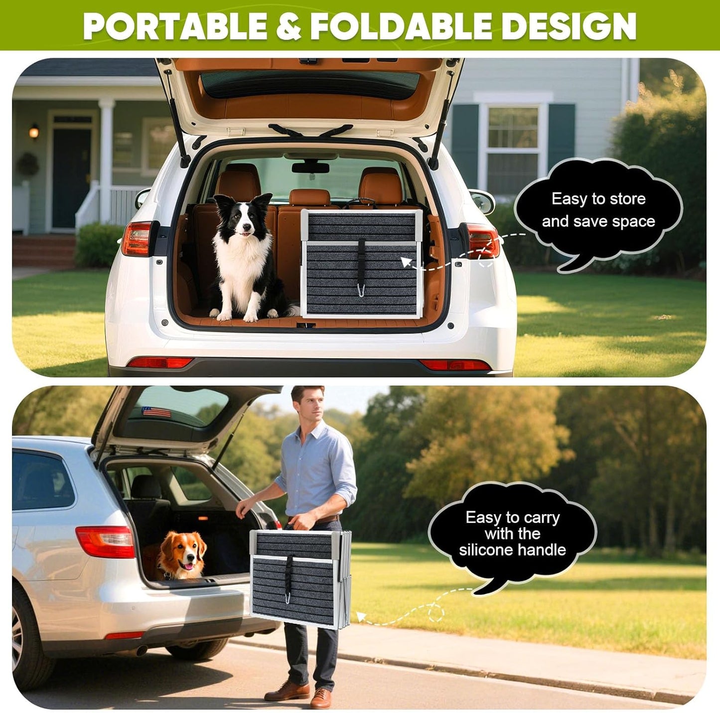 Extra Wide Dog Stairs for Large Dogs, Dog Stairs for Cars, Foldable Dog Ramp,Light Weight Aluminum,High Beds,for SUV Trucks, Supports up to 200 lbs