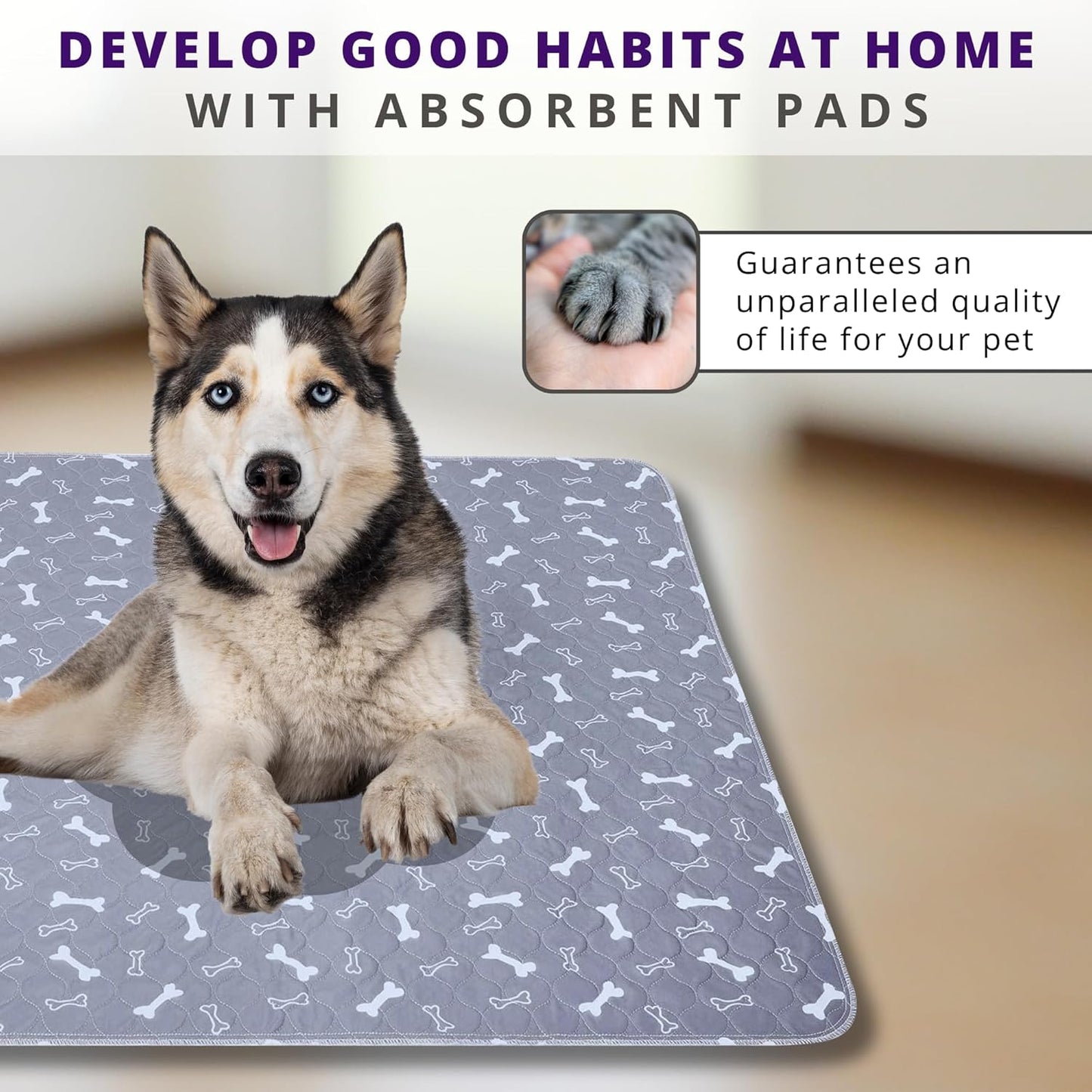 MarV 2-Pack Washable Pee Pads for Dogs Non Slip Puppy Pads , Ultra-Absorbent Mats for Puppy Training, Multi-Use, Reusable Puppy Pads (Grey, M)