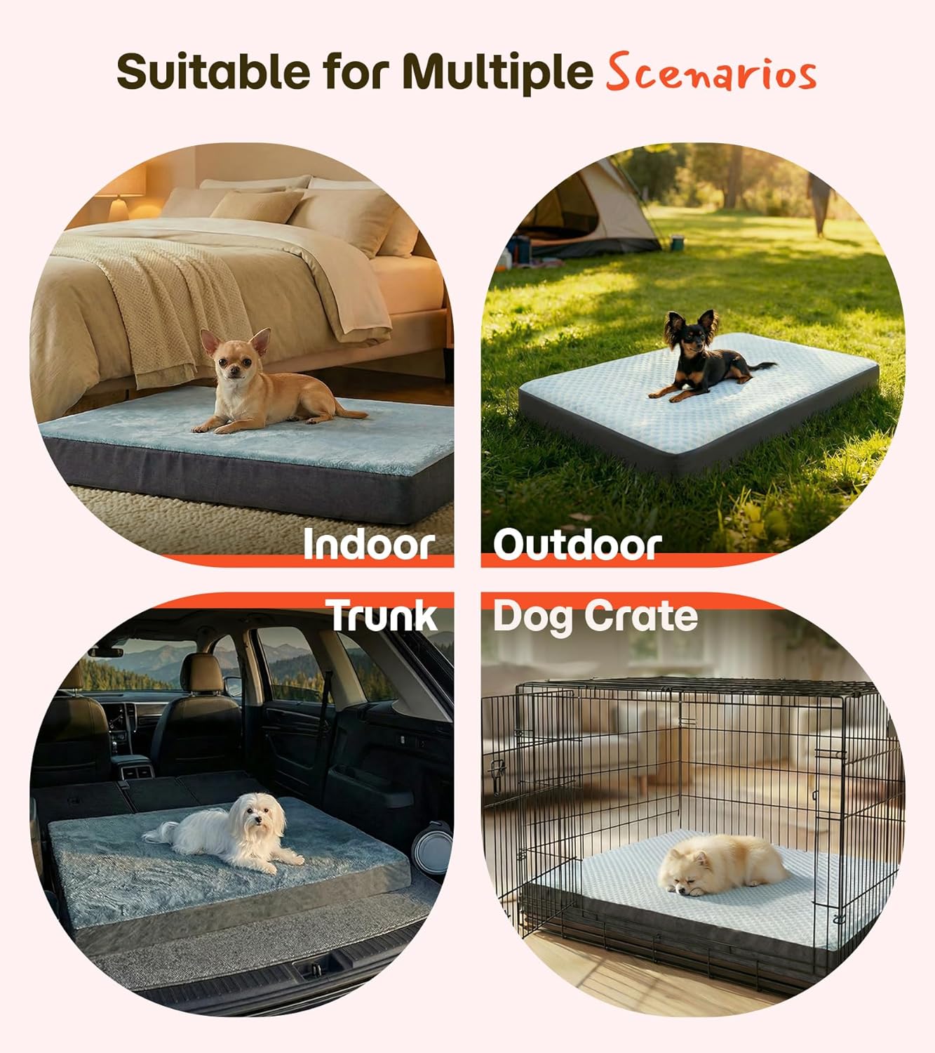 Dog Bed for Crate, Extra Large Cooling Mat for Dogs, Waterproof Dog Bed with Dual Surface Removable Washable Covers, 35 x 22 Inch Pet Bed with Egg Crate Foam