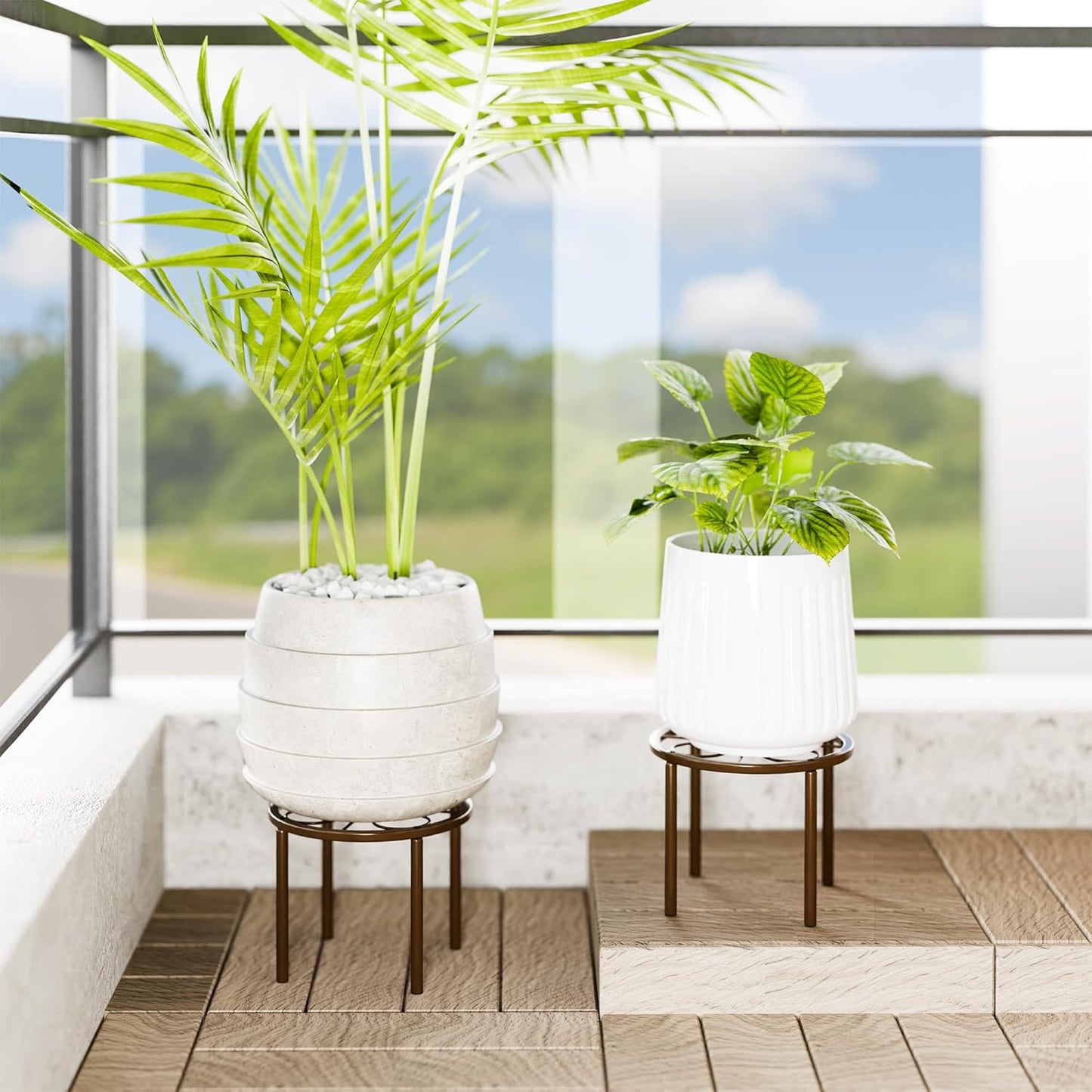 Plant Stand Plant Holder -7.9 x 7.9 x 5.9 inches Plant Riser for Garden Courtyard, Heavy Duty Flower Stand for Multiple Plant Indoor or Outdoor, Brown.