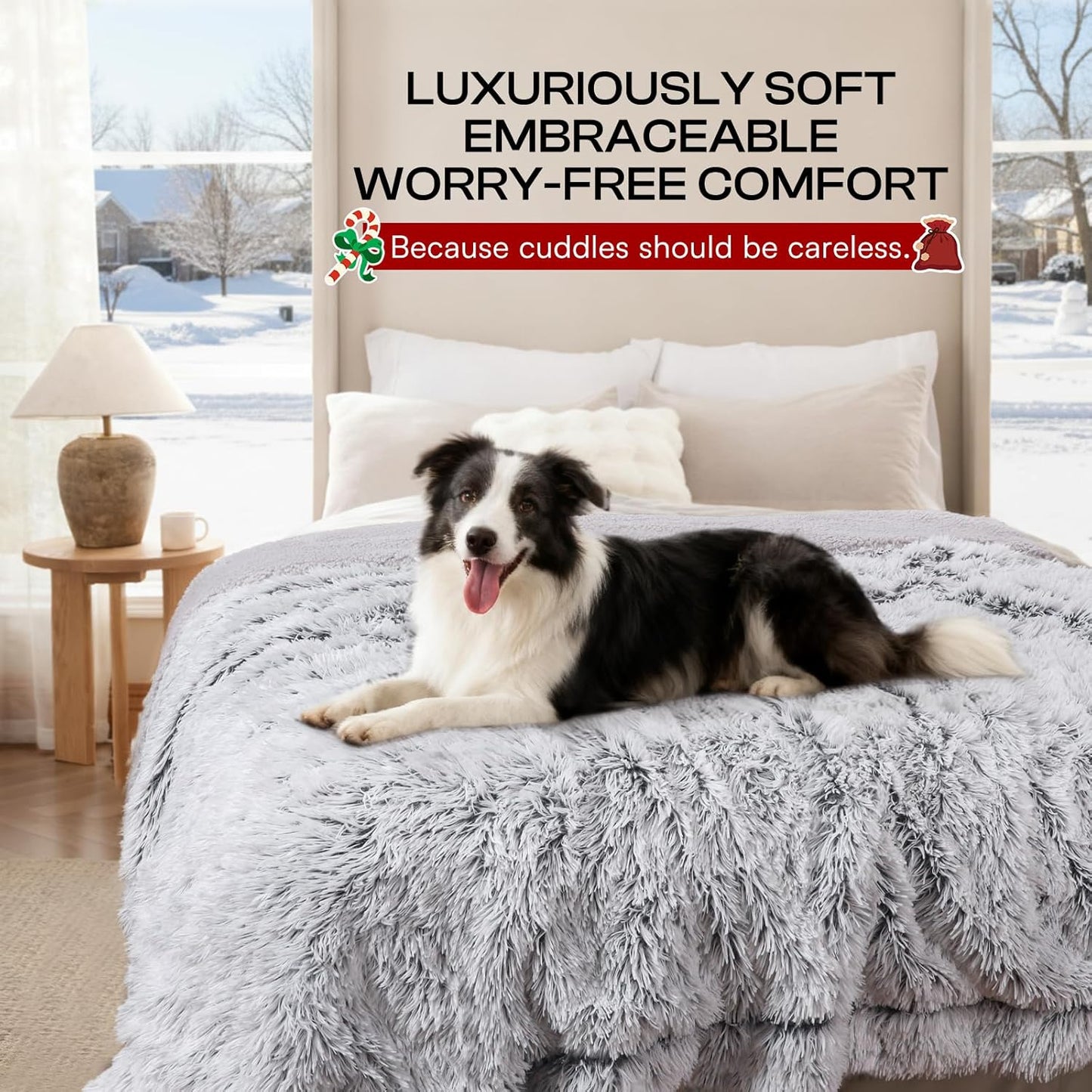 Luciphia Large Waterproof Dog Blanket Pet Washable Liquid Proof Furniture Protector Medium Shaggy Plush Calming Long Faux Fur Bed Cover for Couch Cat Blankets Kitten Doggy, Mist Grey, 40" x 50"