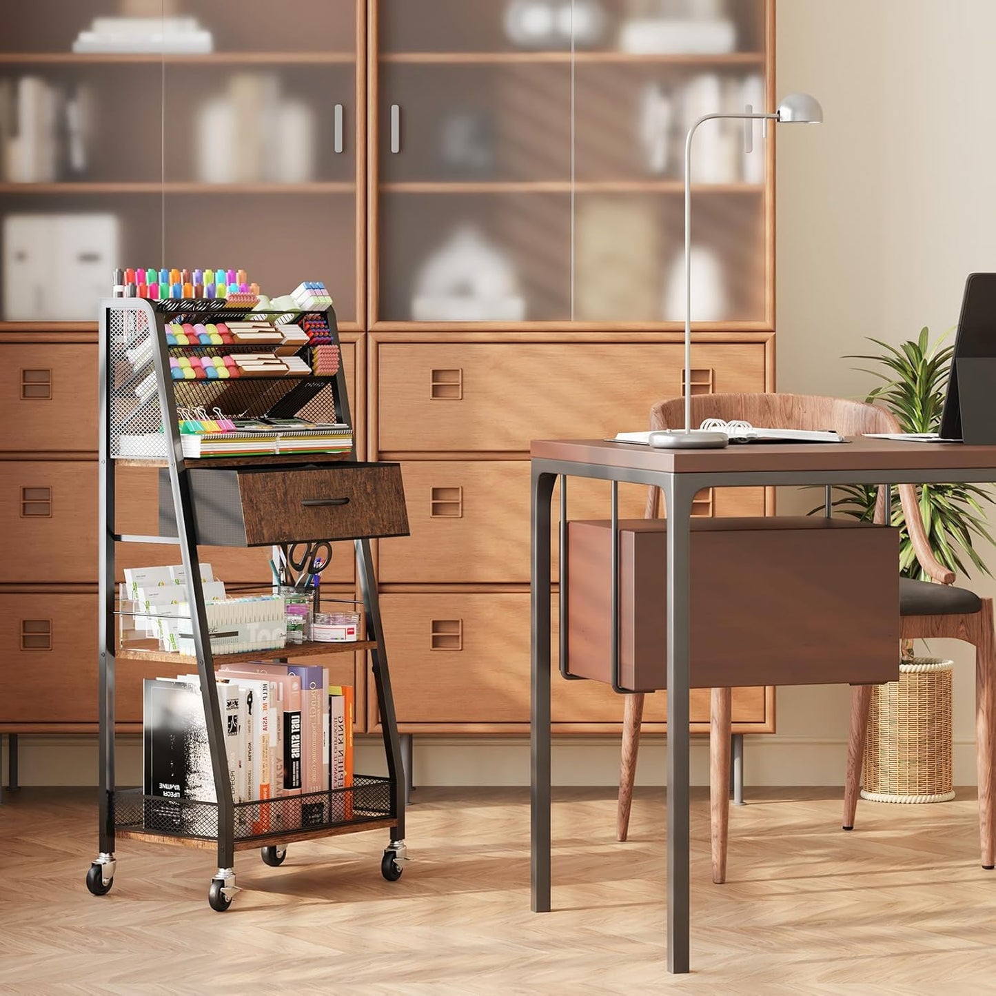 3 Tier Rolling Cart - Metal Utility Cart with Storage Drawer and Wheels, Versatile Art & Craft Organizer for Home, Office, or Studio - Ideal for Storing Brushes, Paints, and Supplies
