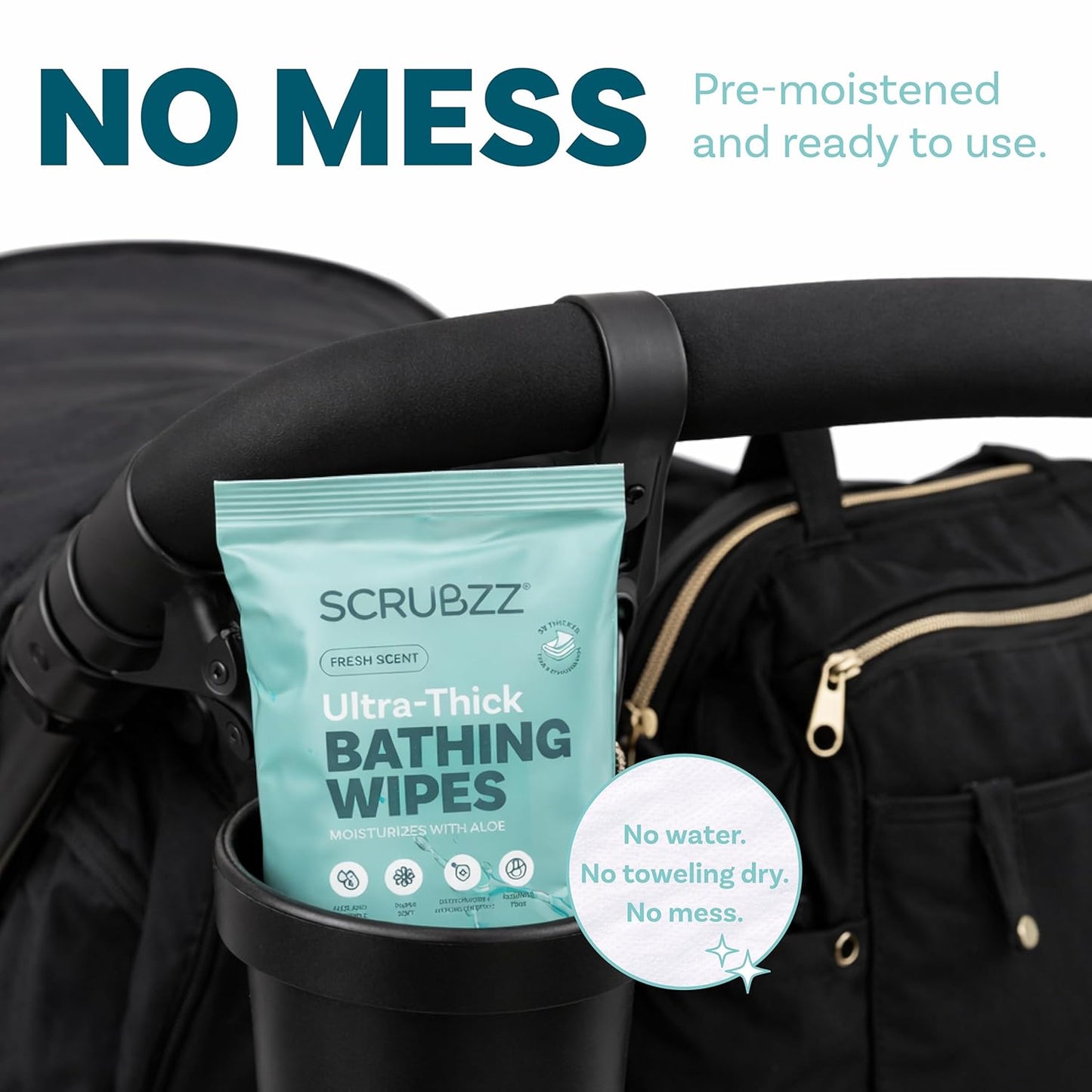 Extra Large Bath Wipes for Adults No Rinse - 40 Disposable Body Cleansing Cloths for Men, Women & Elderly - Great for Gym, Camping, Post Surgery