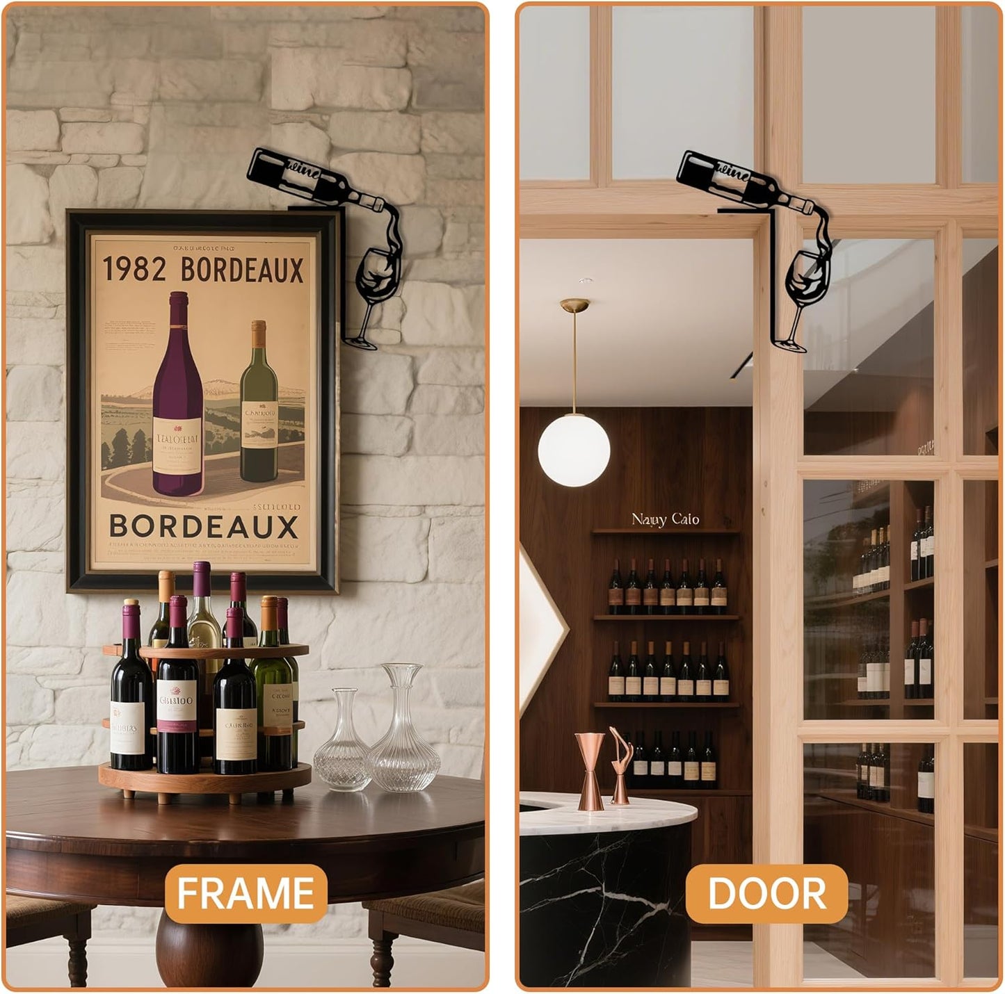 YATEASLU Wine Decor for Kitchen - Rustproof Metal Bar Signs for Home Bar Decor - Door Frame Art with Wine Bottle & Glass Design - Gifts for Christmas, Thanksgiving,