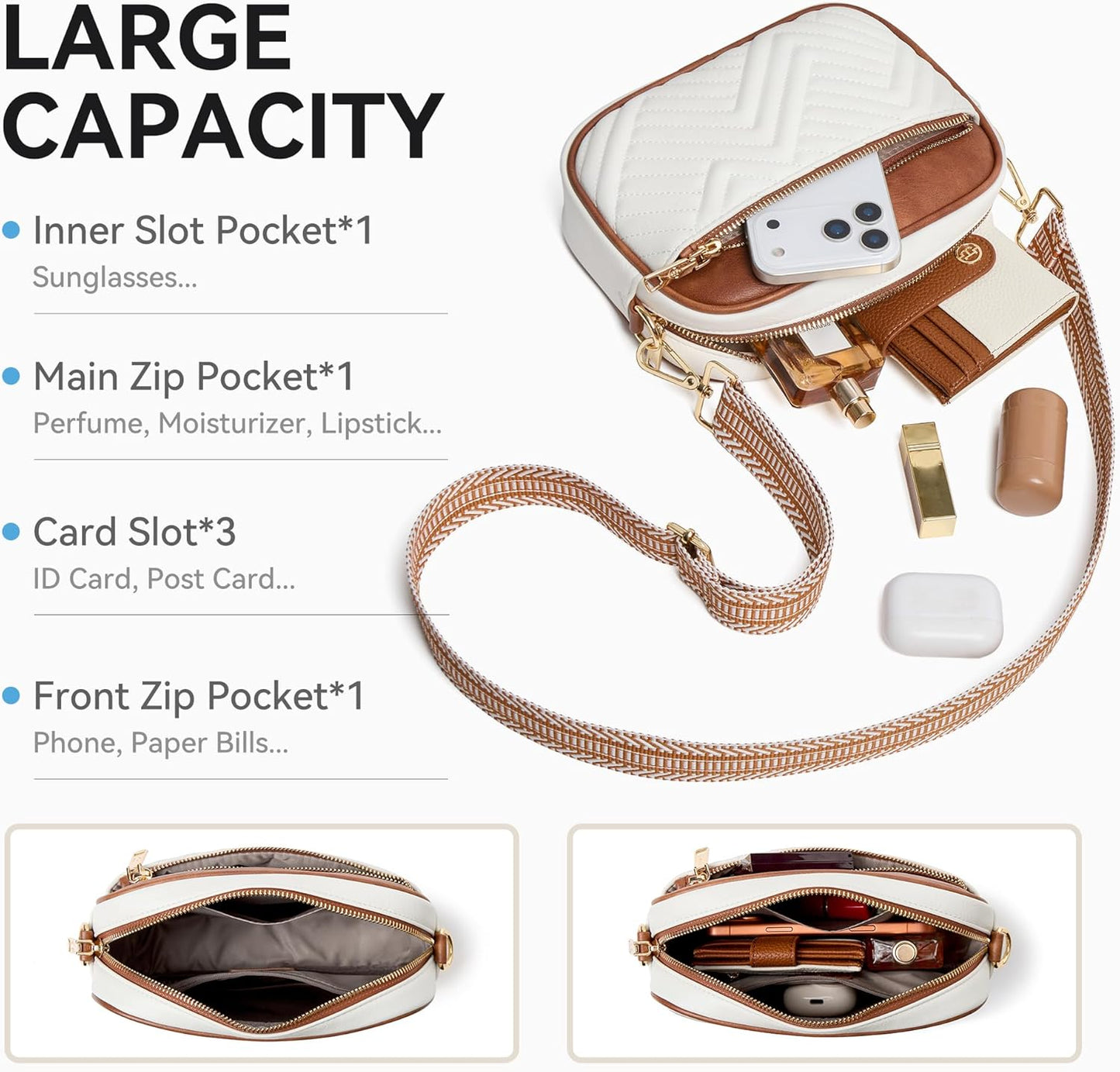 BOSTANTEN Quilted Crossbody Bags for Women Vegan Leather Purses Small Shoulder Handbags with Wide Strap