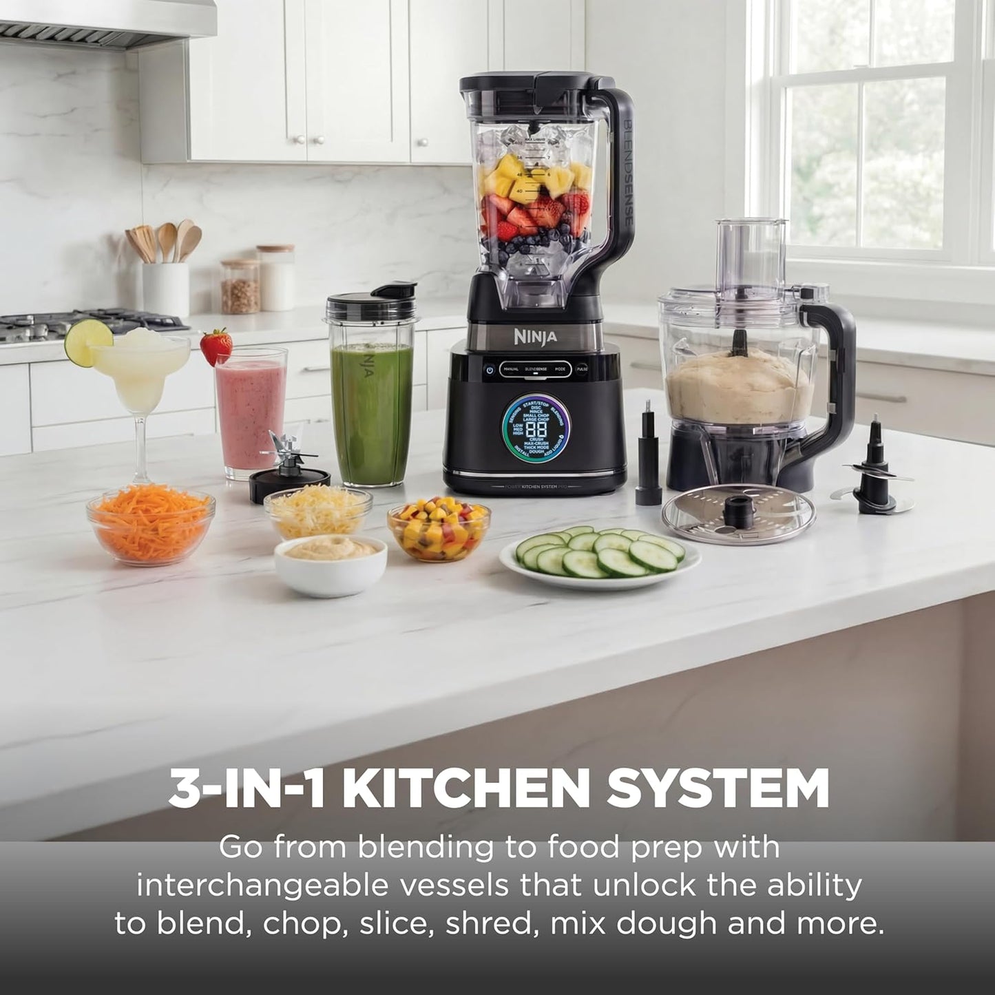 Ninja Kitchen System | All-in-One Food Processor & Blender | 8-Cup Bowl & (1) 24 oz. To-Go Cup BlendSense Tech | For Smoothies, Cookie Dough, Salsas, Cole Slaw & More | 1800 Peak Watt | Black | TB401