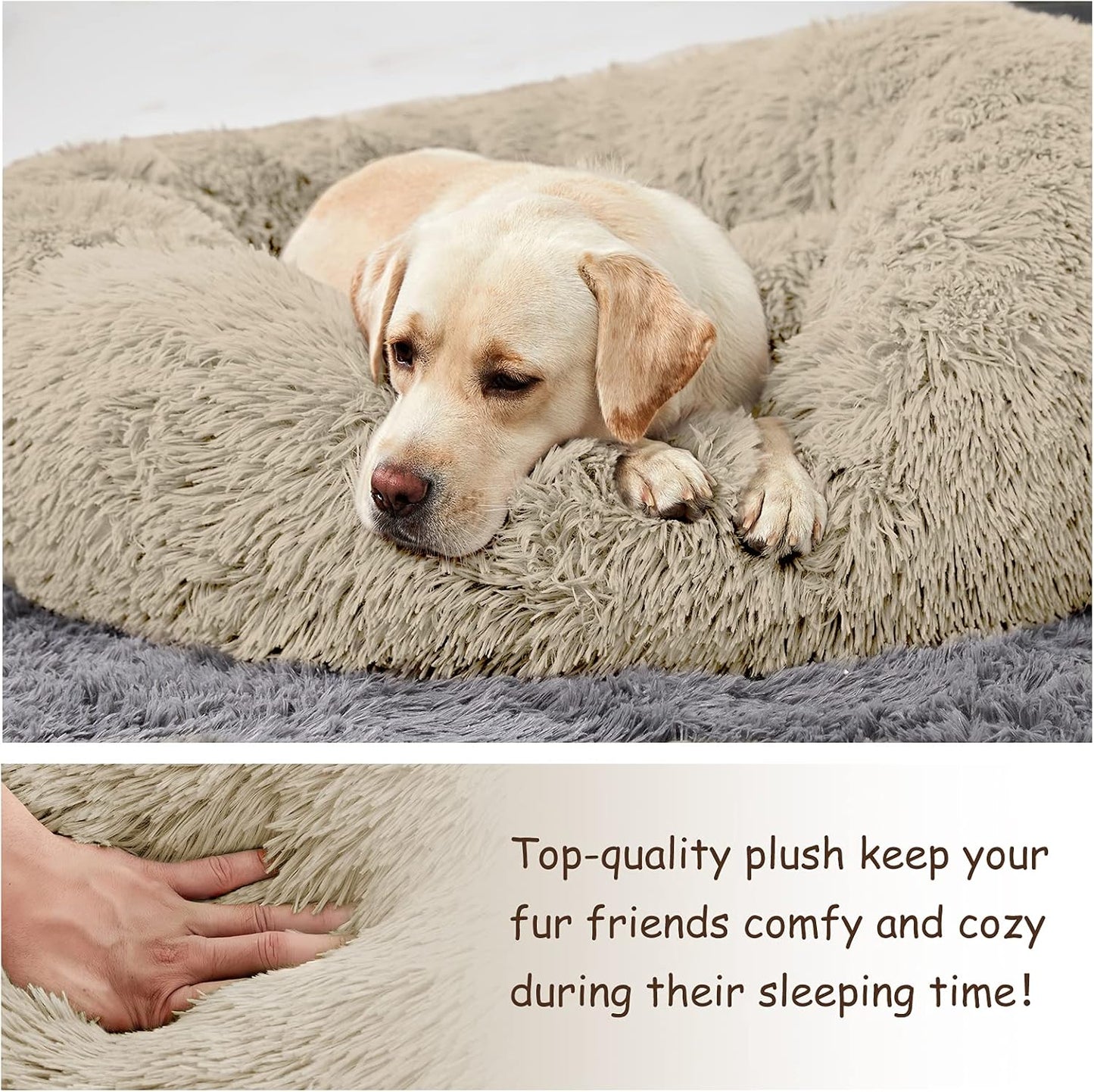 Washable Dog Round Bed - Large Donut Dog Bed, Comfy Calming Cuddler