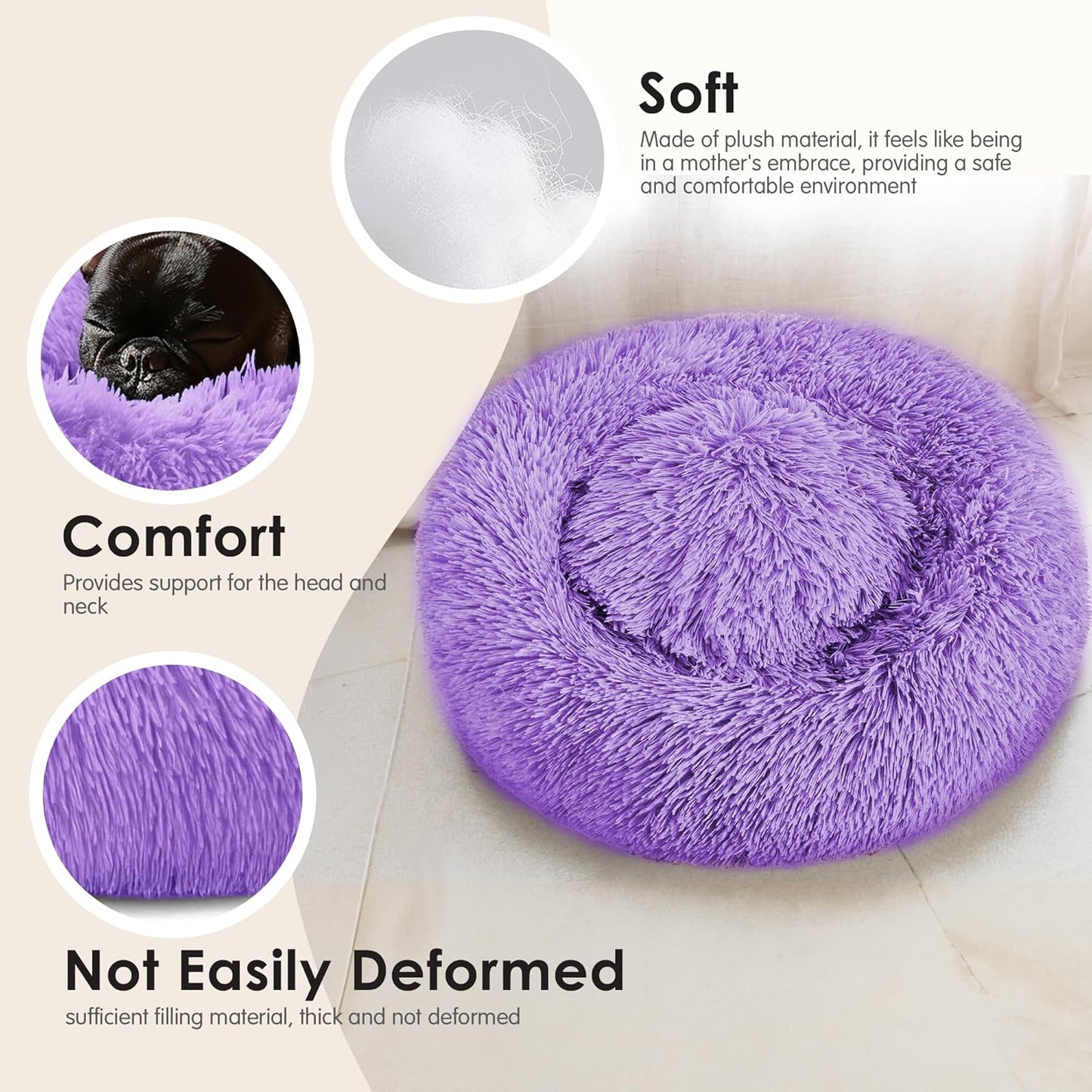 Extra Large Dog Beds, 36 Inch Human Dog Anxiety Relief Comfort Bed, Indestructible & Chew Proof Pet Beds (Purple)