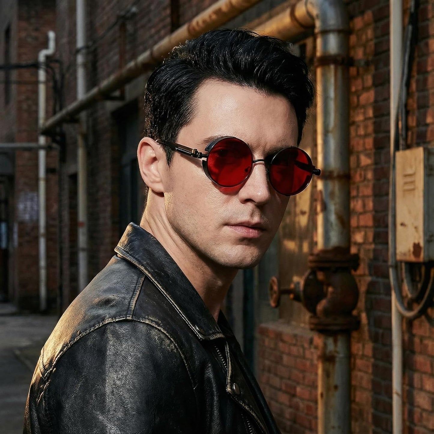 FEISEDY Retro Gothic Steampunk Sunglasses Round Metal Frame Punk Circle Inspired Shade Men B1857
