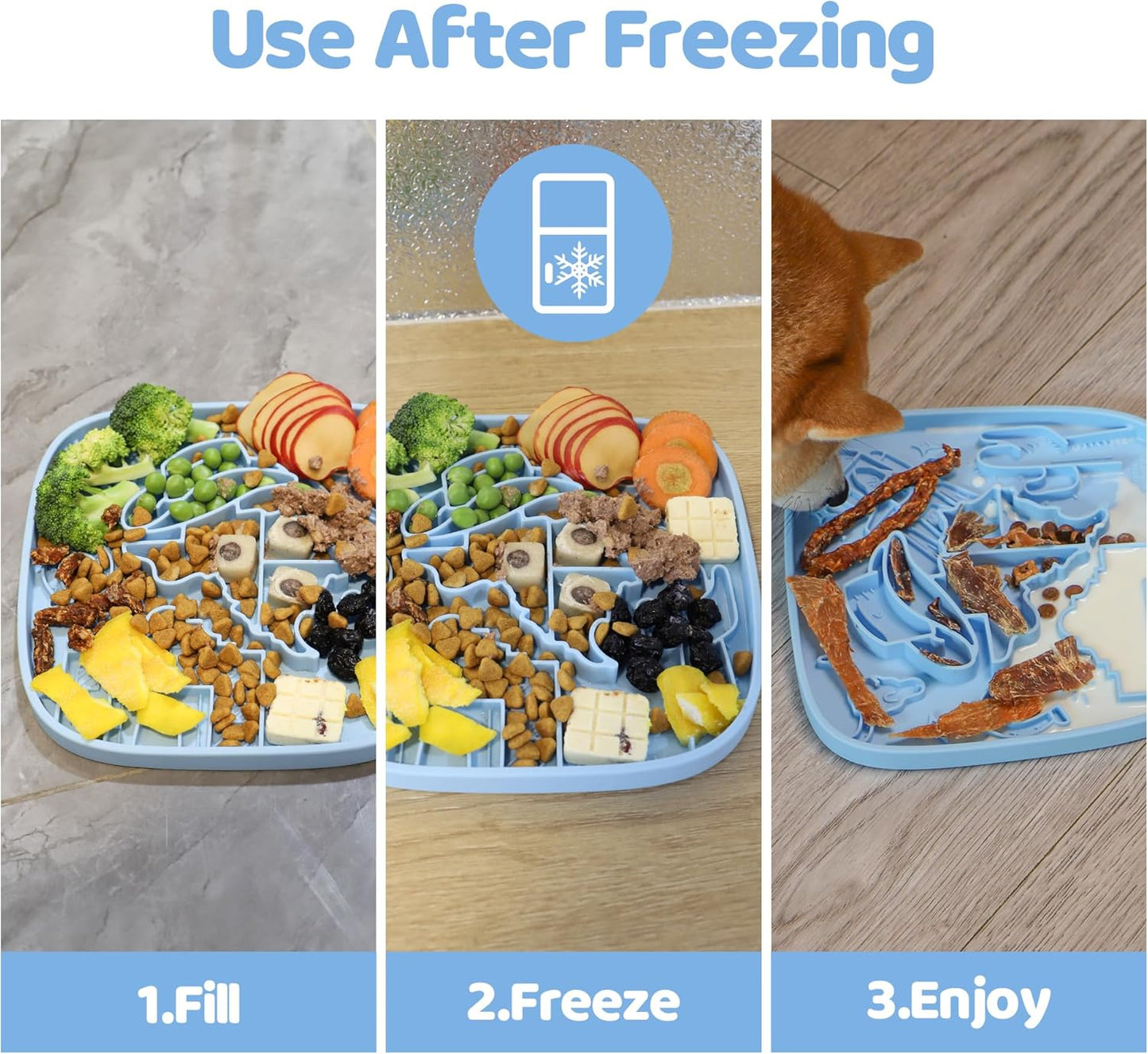 Puzzle Feeder Snuffle Mat and Lick Mat for Dogs,Texas Textured Slow Feeder, 0.75 Inch Thin Silicone Mat Holds 3 Cups, Dishwasher and Microwave Safe, Blue