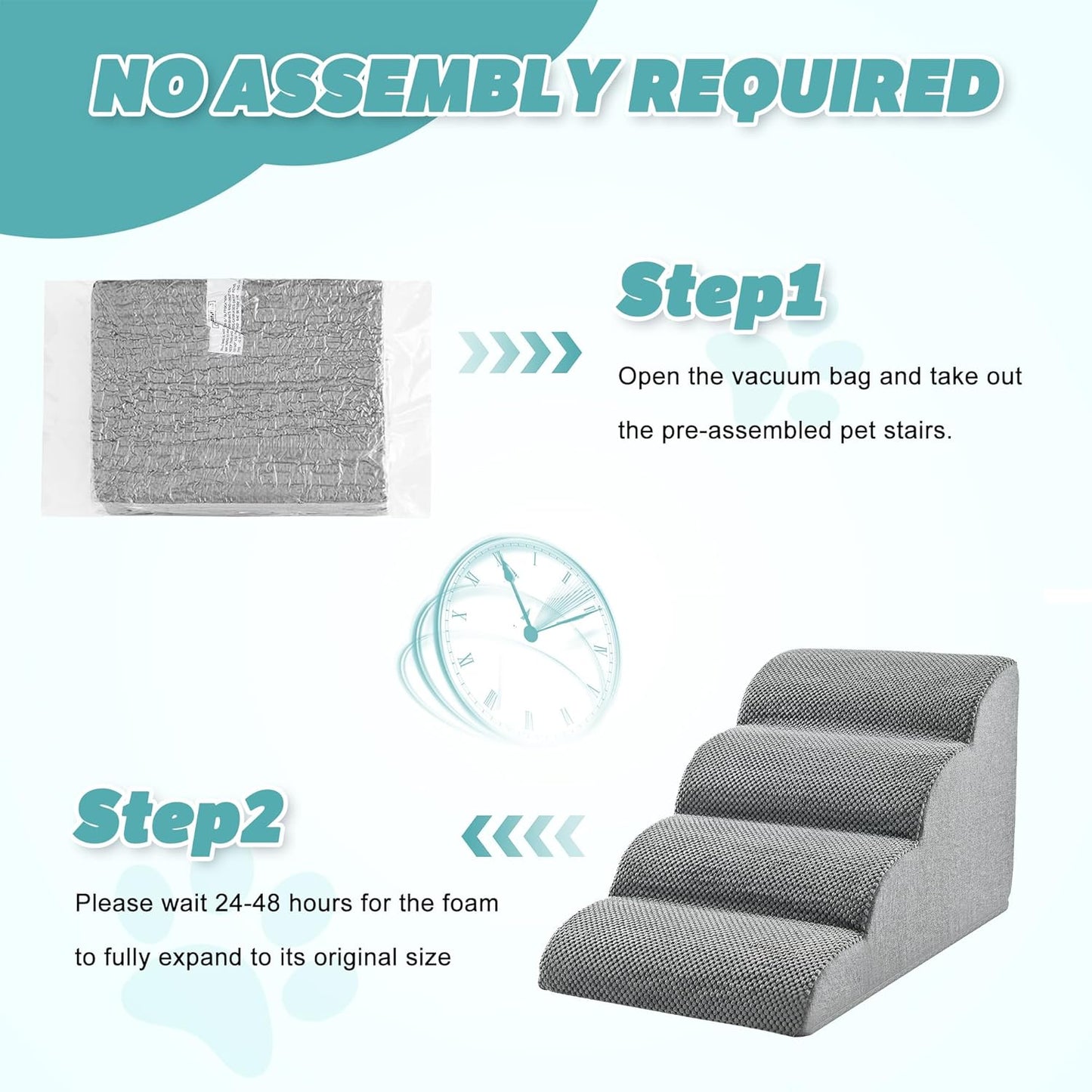 IFNOW Dog Stairs for Small Dogs and Cats 11.8" H, 3-Step Sturdy Dog Steps for Couch, Sofa or Chair, High-Density Foam Pet Stairs for Puppy, Older Cats, Non-Slip Curved Pet Ramp Indoor, Grey