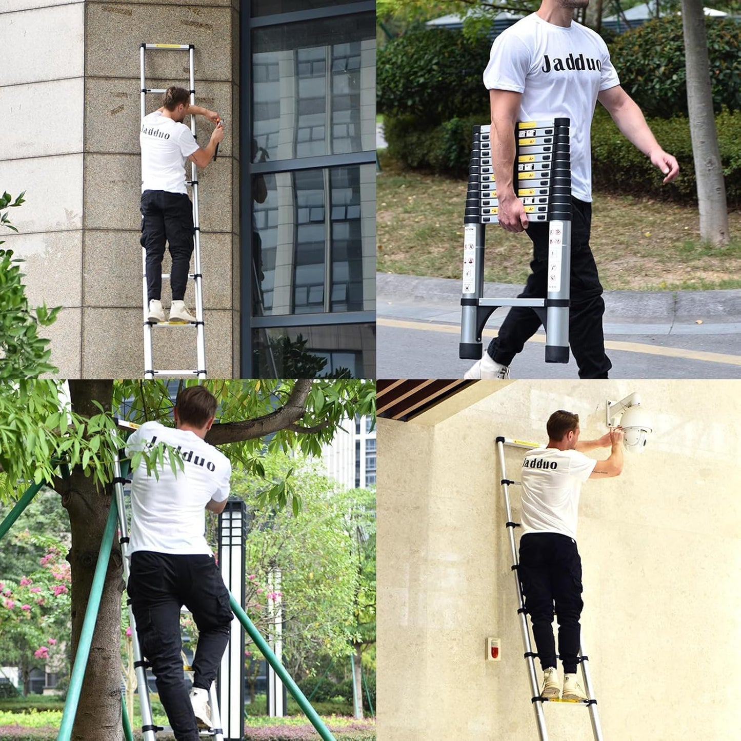 JADDUO Telescoping Ladder,27.9 FT Extension Ladder,Aluminum Lightweight Telescopic Ladder with 2 Triangle Stabilizers, Telescoping Attic Ladders RV Ladders for Travel