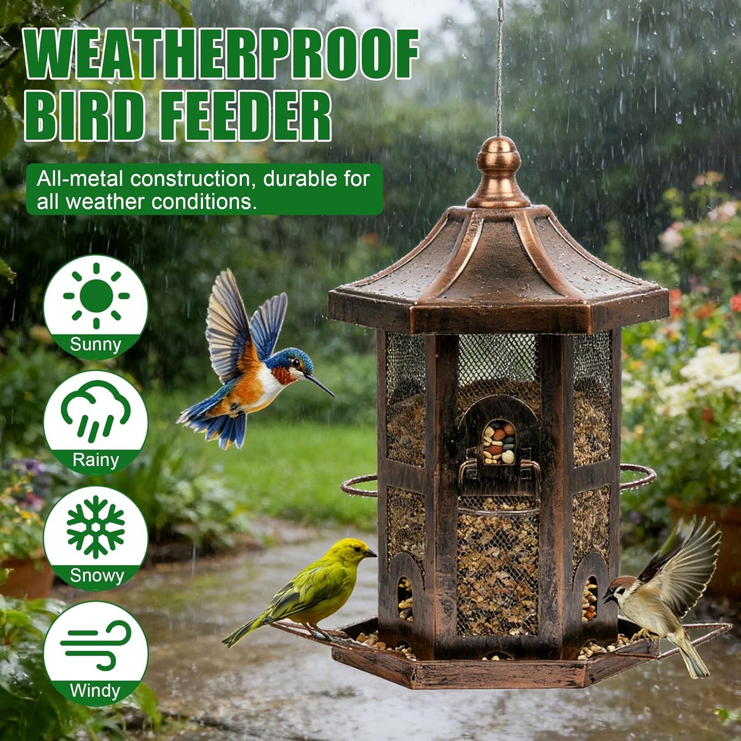Bird Feeders for Outdoor Hanging, Metal Chew Proof Wild Bird Feeder, Squirrel Proof Birdfeeders for Outside Garden Backyard Attracting Finch (Seed is not Included)