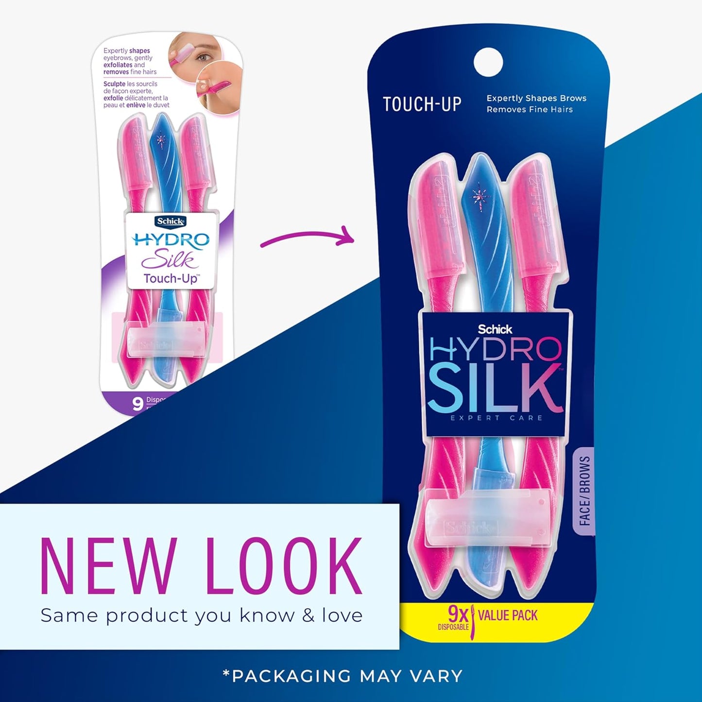 Schick Hydro Silk Touch-Up Dermaplaning Tool with Precision Eyebrow Cover, 9ct | Dermaplane Razor, Face Razors for Women, Peach Fuzz Remover | Beauty Stocking Stuffer