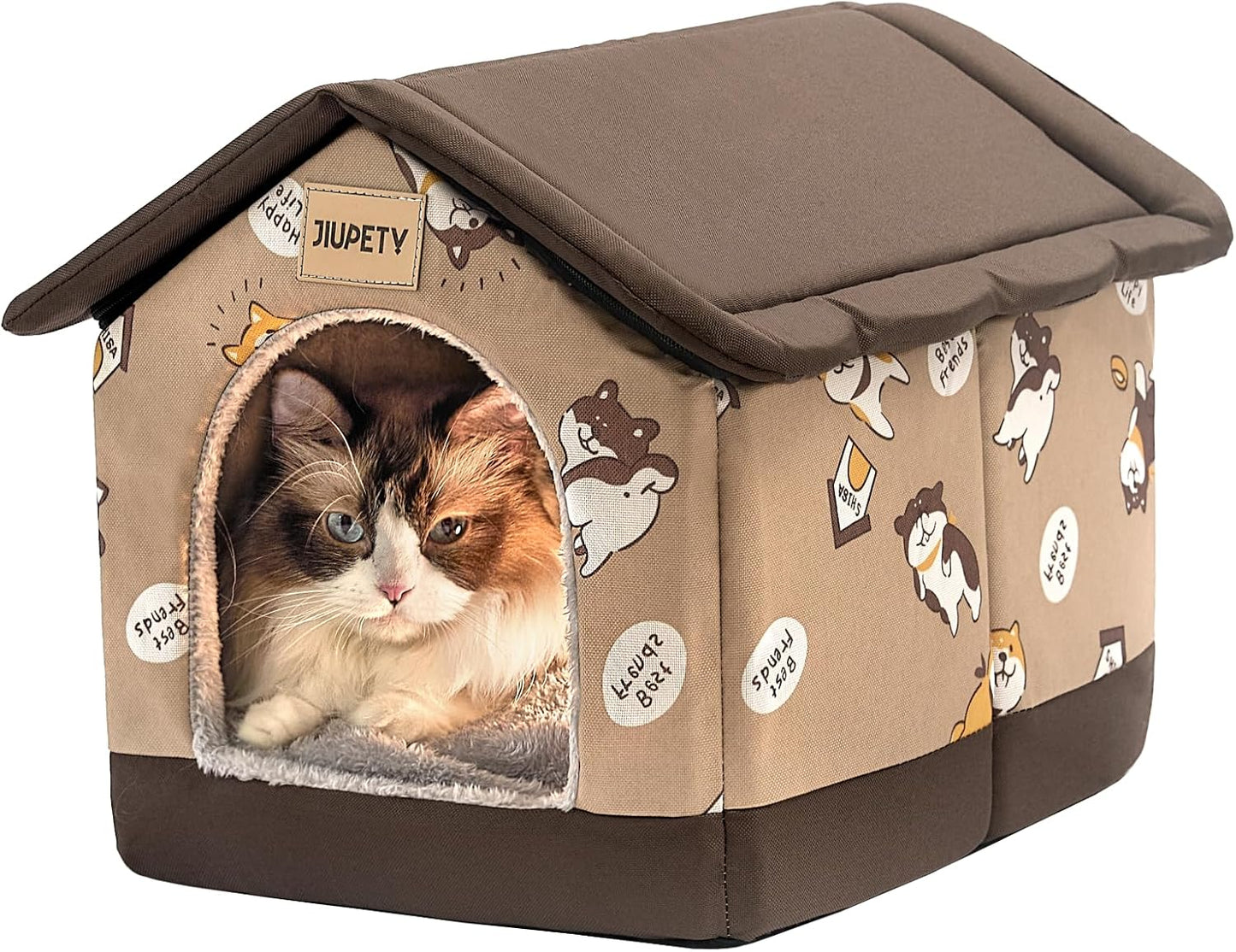 Jiupety Dog House Indoor, M Size Indoor Dog House for Medium and Small Dog, Warm Cave Sleeping Nest Bed for Cats and Dogs, Brown