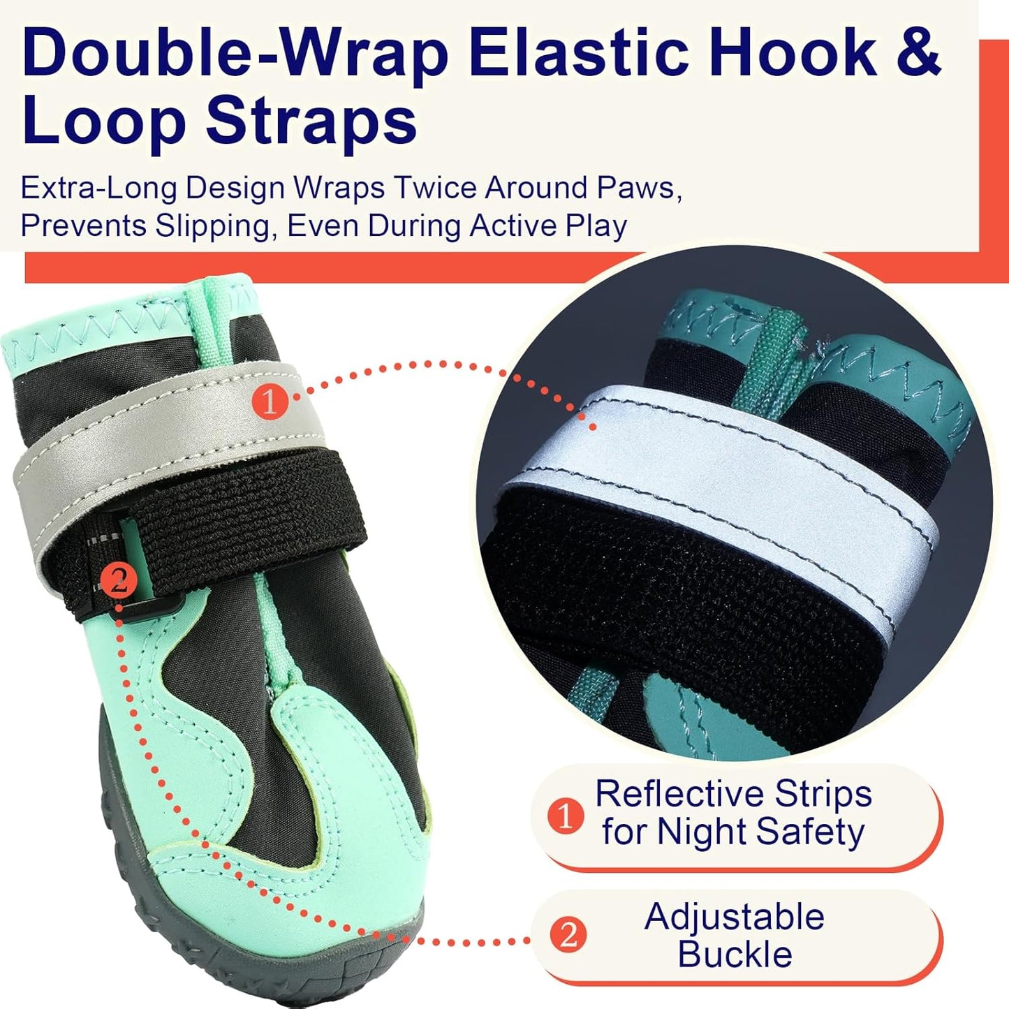 2 Breathable Large Dog Boots for Outside, Anti-Slip Reflective Rubber Waterproof Dog Boots, Dog Rain Boots & Paw Protectorss for Winter Snow, Hot Pavement