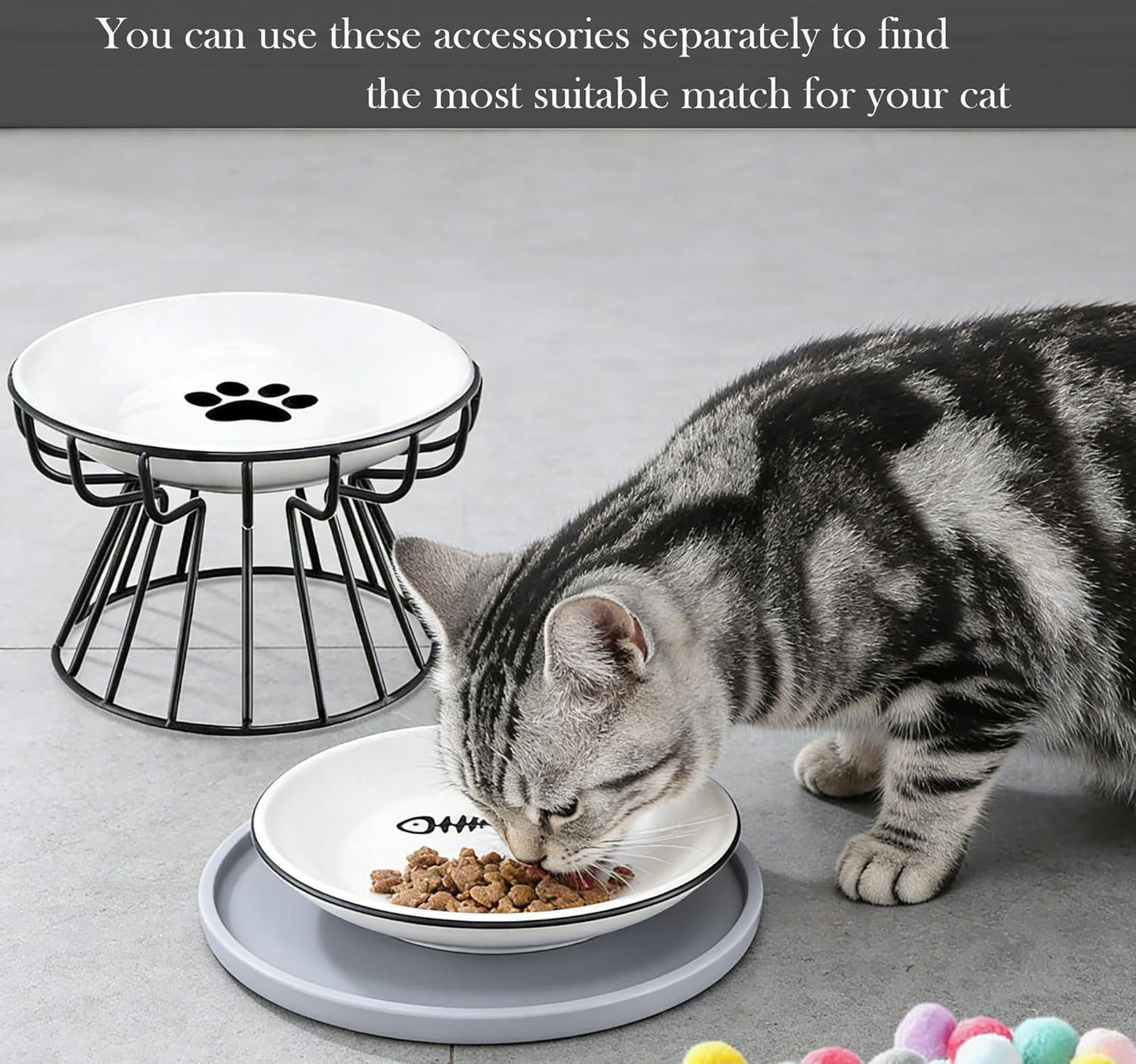 2 Pieces Elevated Cat Bowls Stand Tilted Pet Ceramic Bowls Raised Dogs Plate Non-Slip Mat for Cats and Puppy (Gold)