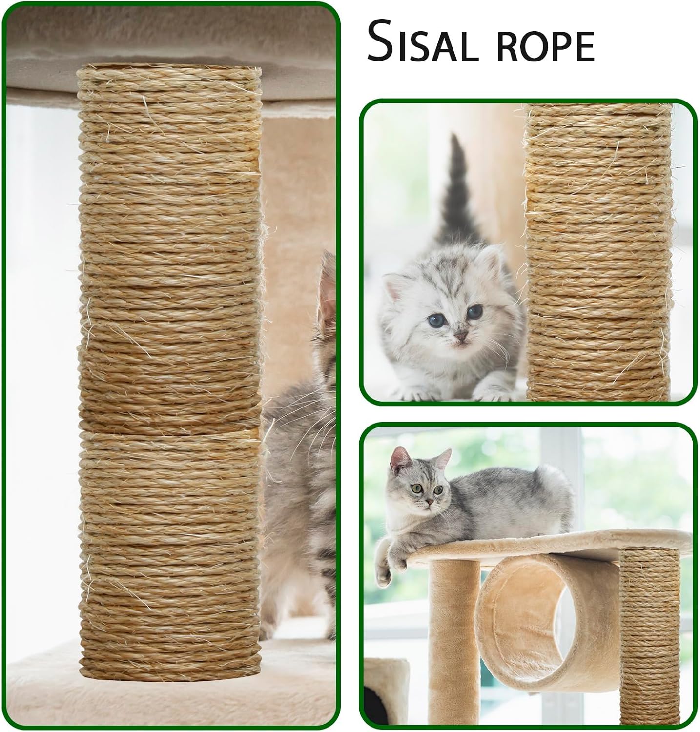 4mm Natural Sisal Rope - 164-Ft, Cat Scratcher Repair & DIY Cat Tree, Wide Application, Length Choices