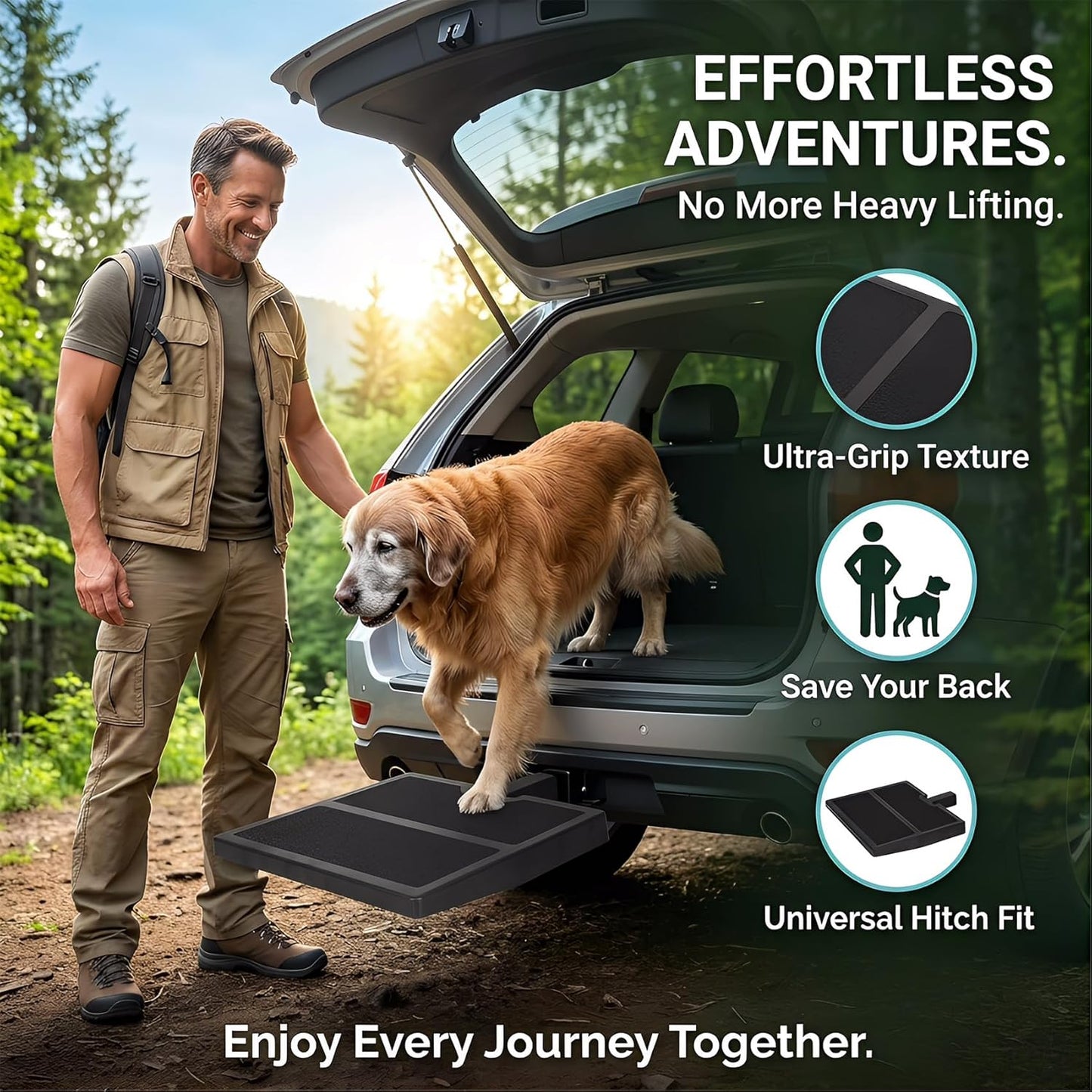 Dog Car Ramp for SUV Van, 2-inch Hitch Receiver Mount, Portable Lightweight Pet Step