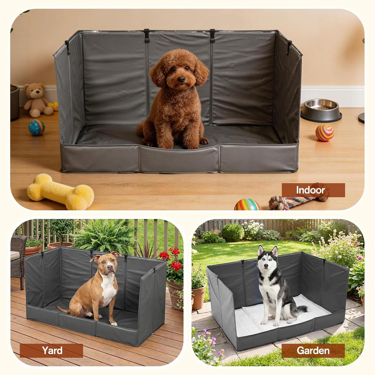 Foldable Dog Litter Box with High Walls, Waterproof Indoor Dog Potty Tray with 4-Inch Baffle, 33.5"×23.6"×15.9" Dogs Pee Pad Holder for Puppies Small and Medium Dogs