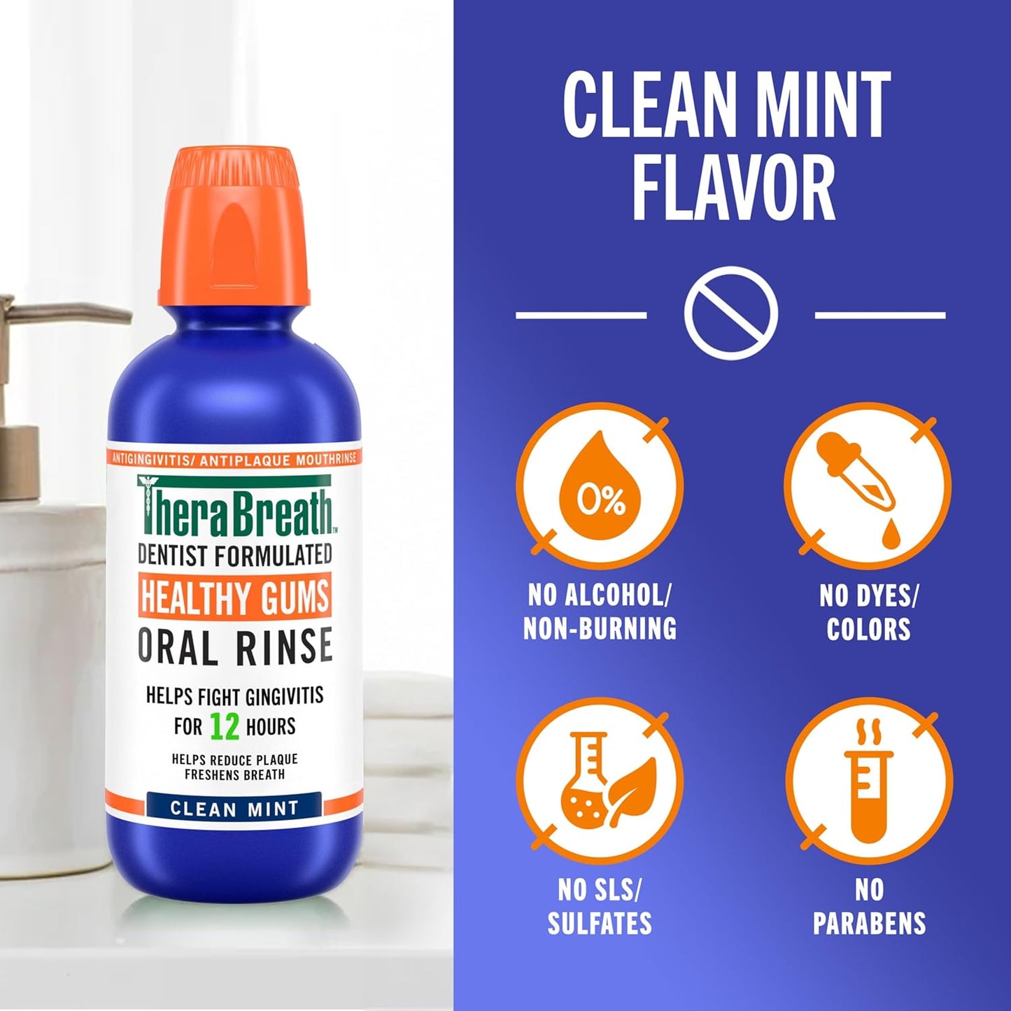 TheraBreath Healthy Gums Oral Rinse, Antigingivitis, Clean Mint Flavor, Dentist Formulated to Help Prevent Gingivitis and Support Gum Health, Alcohol Free, 16 Fl Oz (Pack of 2)