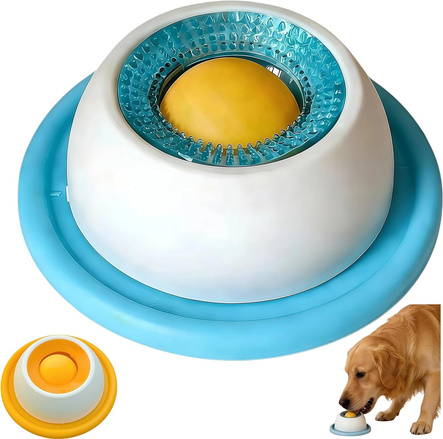 Dog Slow Feeder Bowl with Lick Ball - Durable Licking Toy for Anxiety, Mess-Free Liquid Treats, Easy Clean Bowl for Fast Eating Dogs & Cats (Blue)