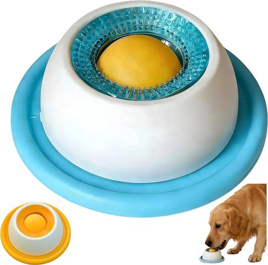 Dog Slow Feeder Bowl with Lick Ball - Durable Licking Toy for Anxiety, Mess-Free Liquid Treats, Easy Clean Bowl for Fast Eating Dogs & Cats (Blue)
