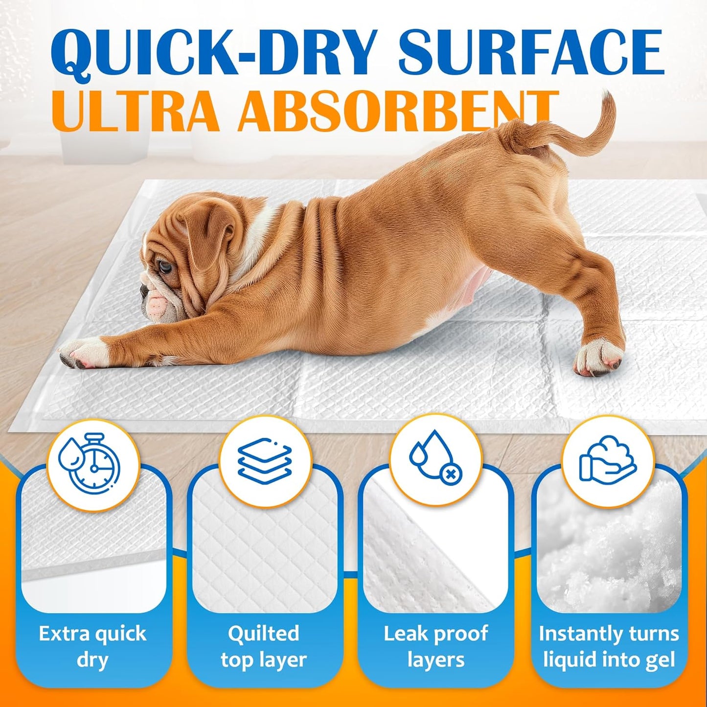 Paws & Claws Premium Disposable Dog & Puppy Pee Pads – Medium 24"x24", 50 Count – 6-Layer Leak‑Proof, Super Absorbent (Holds 6 Cups), Odor Control, Quick‑Drying, Non‑Slip – Puppy & Senior Training