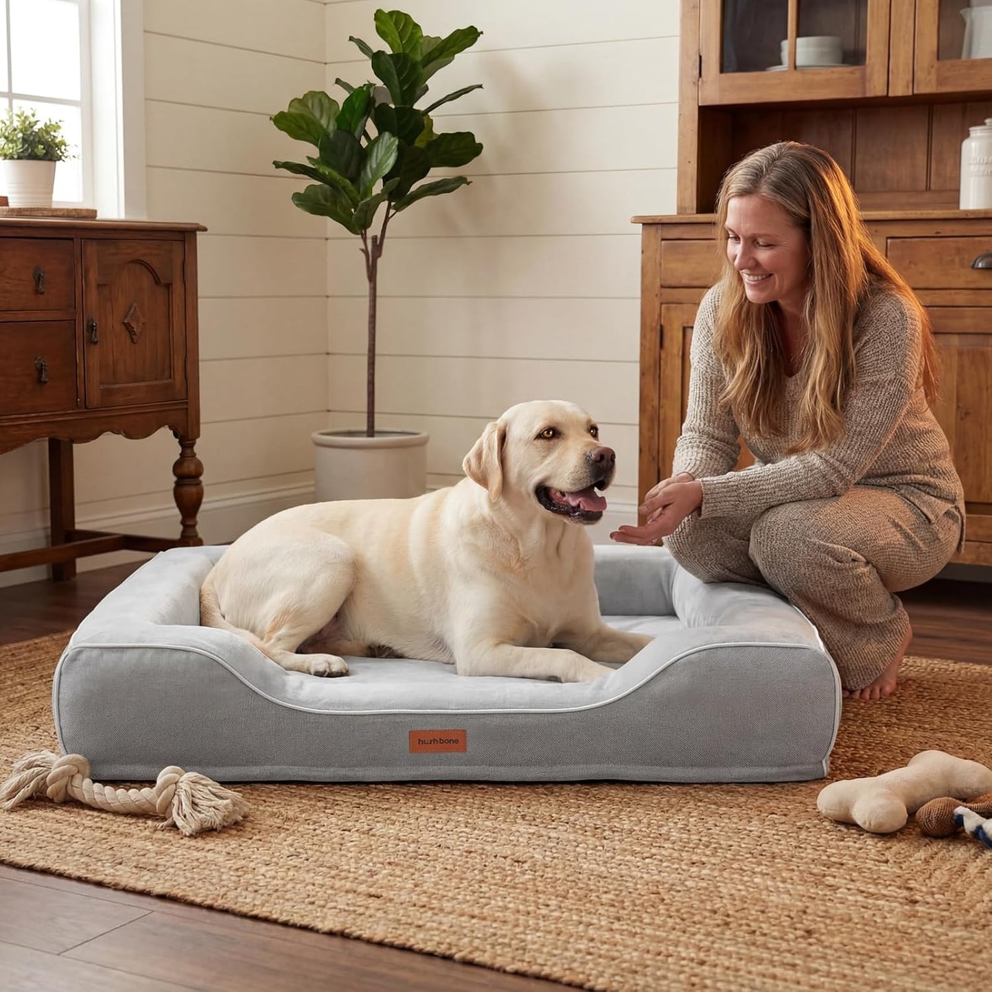 42 Inch XL Orthopedic Sofa Dog Bed for Large & Senior Dogs – Reinforced Foam Bolsters,No Collapse Support,Washable Cover,Grey