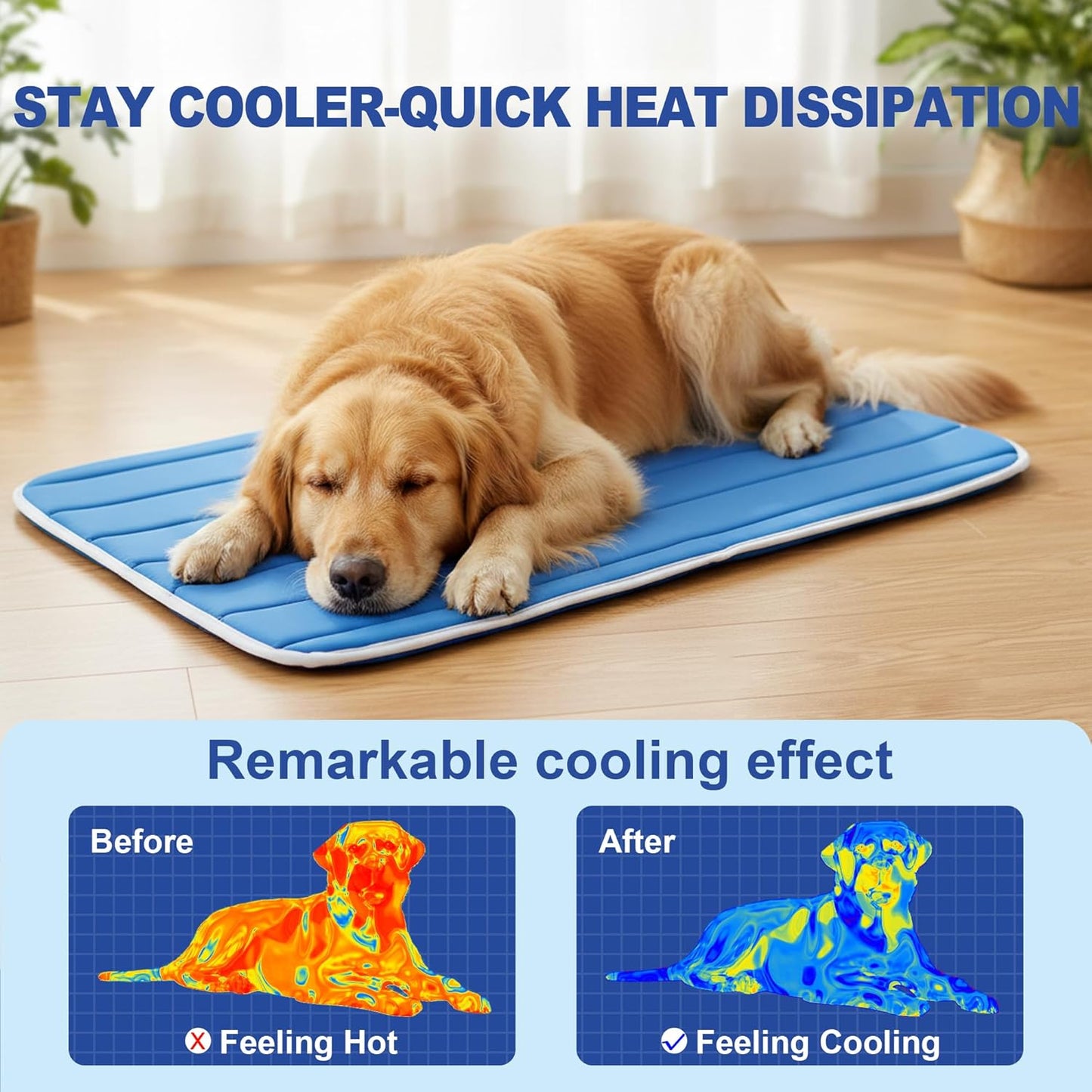 Dog Cooling Mat, Super Thick Cold Memory Sponge Cooling Mat for Dog,Foldable Crate Pet Bed & Non-Slip, (Q-Max > 0.45) Long-Lasting Cool & Keep Your Pet Cool. (X-Large - (43.3 x 31.5 Inch)
