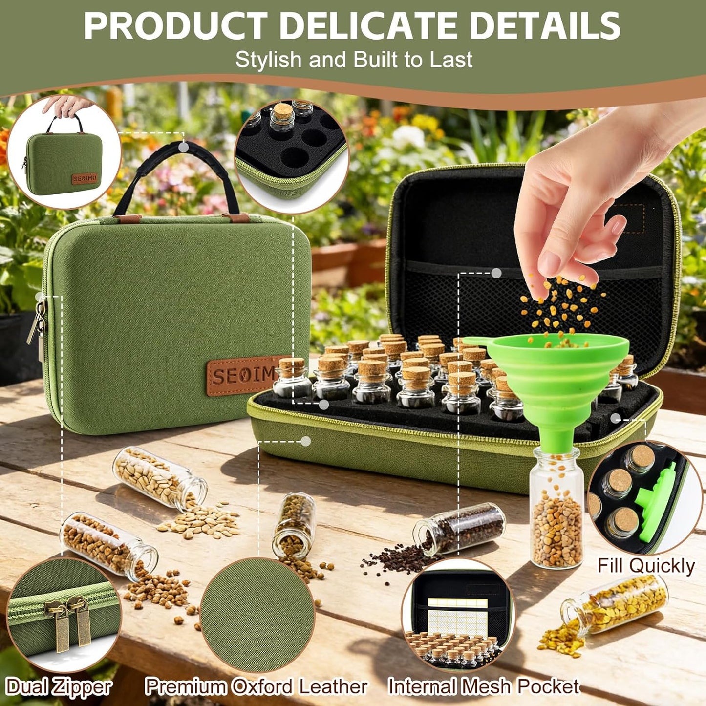 40 Slots Seed Storage Organizer Box, Sturdy Seed Organizer with Classic Vintage Design, Garden Seed Saver Kit with Label Stickers and Funnel, Airtight Seed Storage Container for Flowers, Vegetables