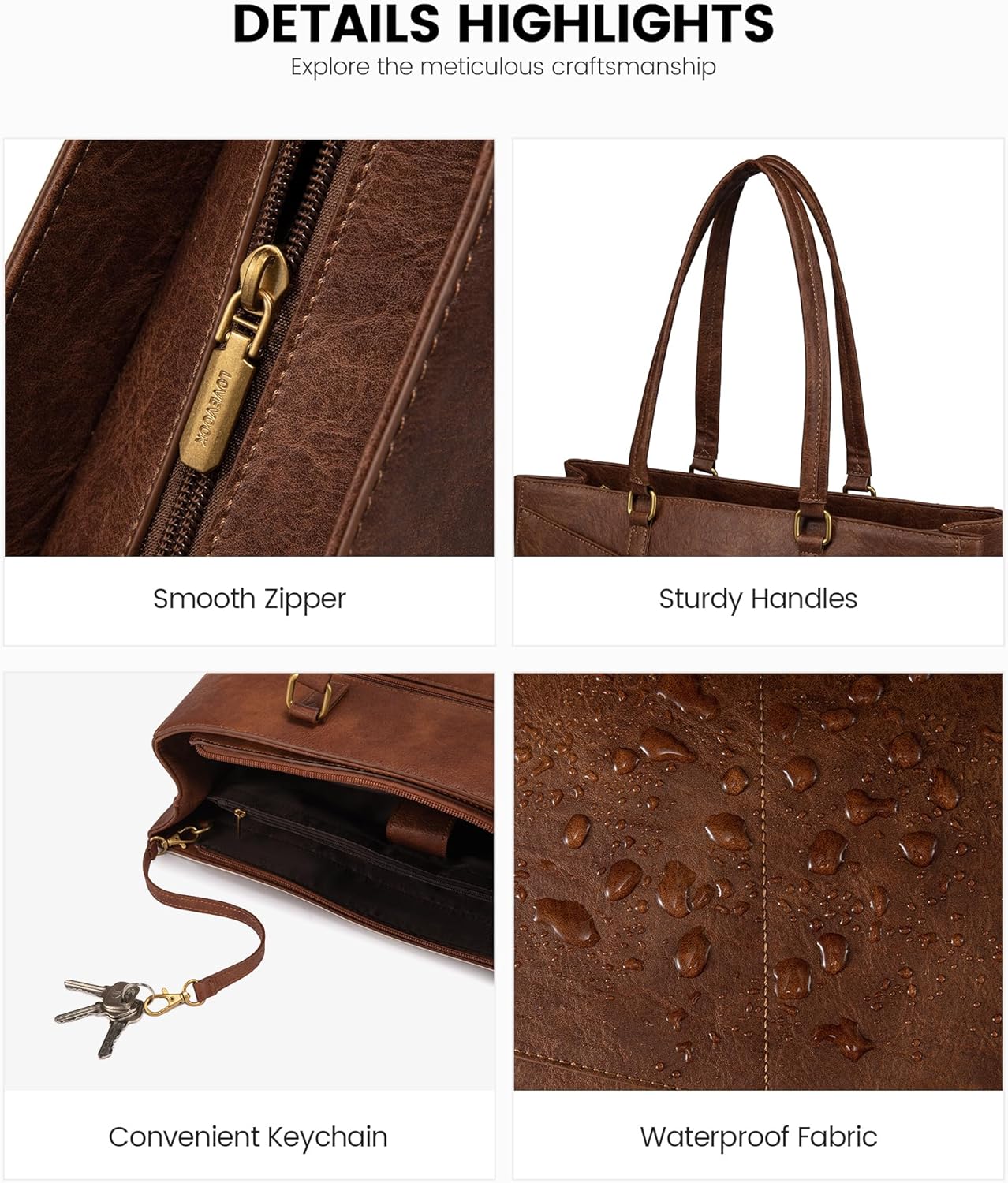 LOVEVOOK Laptop Bag for Women,15.6 Inch Laptop Tote Bag for Women,Vintage Leather Work Tote Bags Computer Teacher Bag,Waterproof Business Office Briefcase Bible Bag