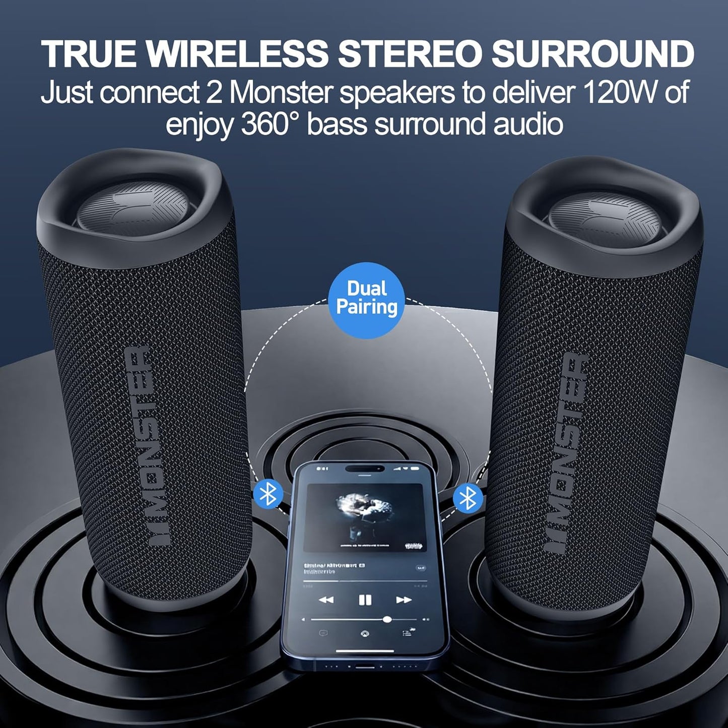 Monster Bluetooth Speaker, Wireless Portable Outdoor Bluetooth Speakers, 60W True Wireless Stereo IPX8 Waterproof, Dual PairingBluetooth 5.4 Built-in Mic, Outdoor Speaker