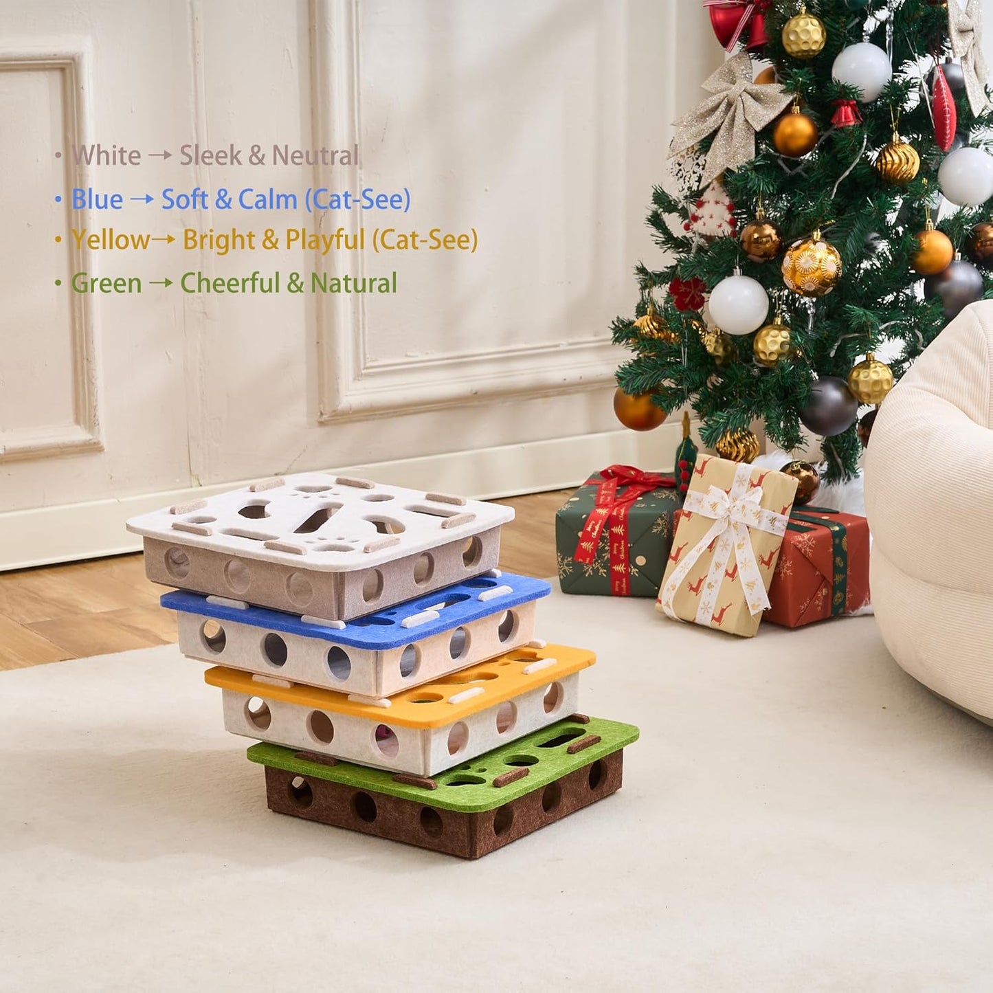 Interactive Cat Puzzle Feeder Toy - Felt Maze Box with 3 Jingle Balls for Indoor Cats Kittens | Mental Stimulation, Slow Feeding, Fun Exercise & Natural Hunting Instincts