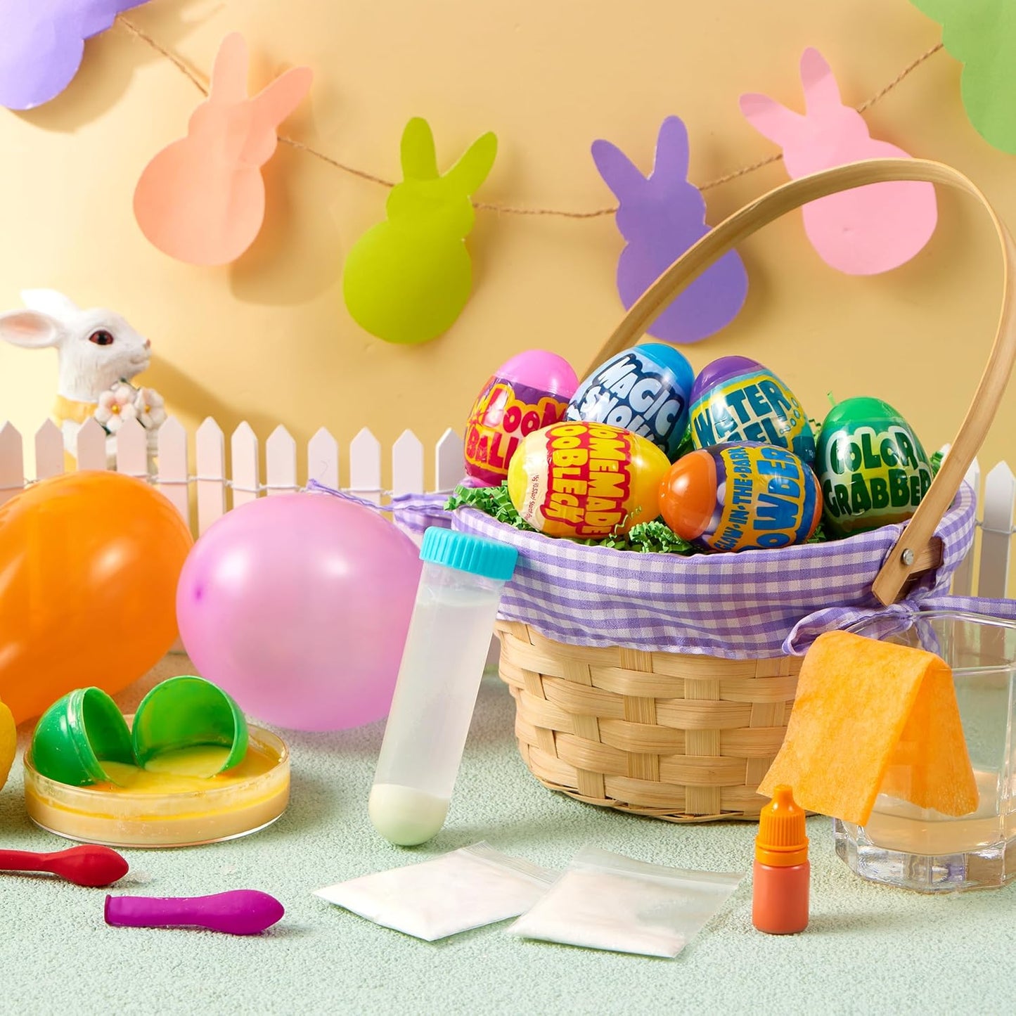 JOYIN 6pcs Prefilled Easter Eggs with Toys, Plastic Eggs with Science Experiment, Basket Stuffers for Boys & Girls, Easter Theme Party Favors