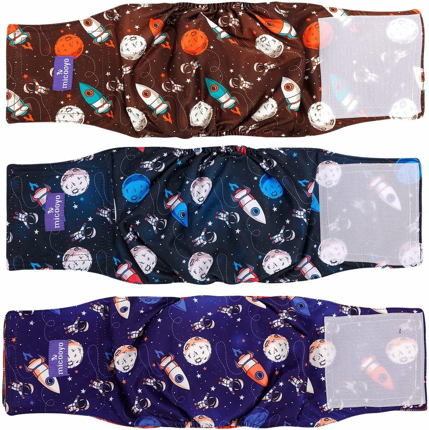 MICOOYO Belly Bands for Male Dogs, 3 Pack Reusable Dog Diapers Male for Puppy Doggie, Washable Male Dog Wraps XSmall (XS, Space)