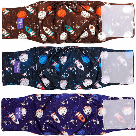 MICOOYO Belly Bands for Male Dogs, 3 Pack Reusable Dog Diapers Male for Puppy Doggie, Washable Male Dog Wraps XSmall (XS, Space)
