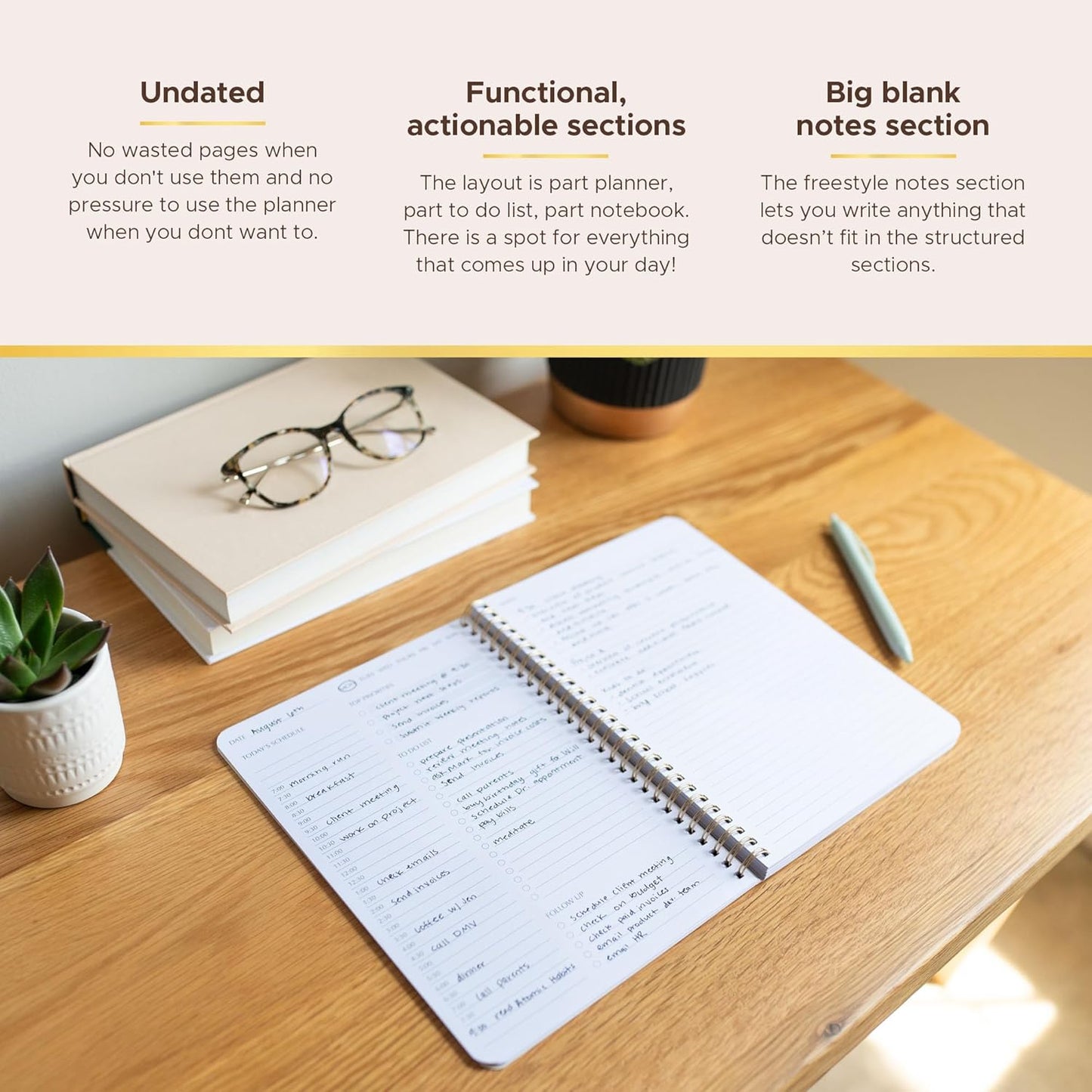 Simple Daily Planner Undated & To Do List Notebook for Work: With Hourly Schedule - 6.5x9.25" Terracotta - Aesthetic Planner Notebook for Life Tasks - Day & Hour Agenda, Organizer Notepad Journal