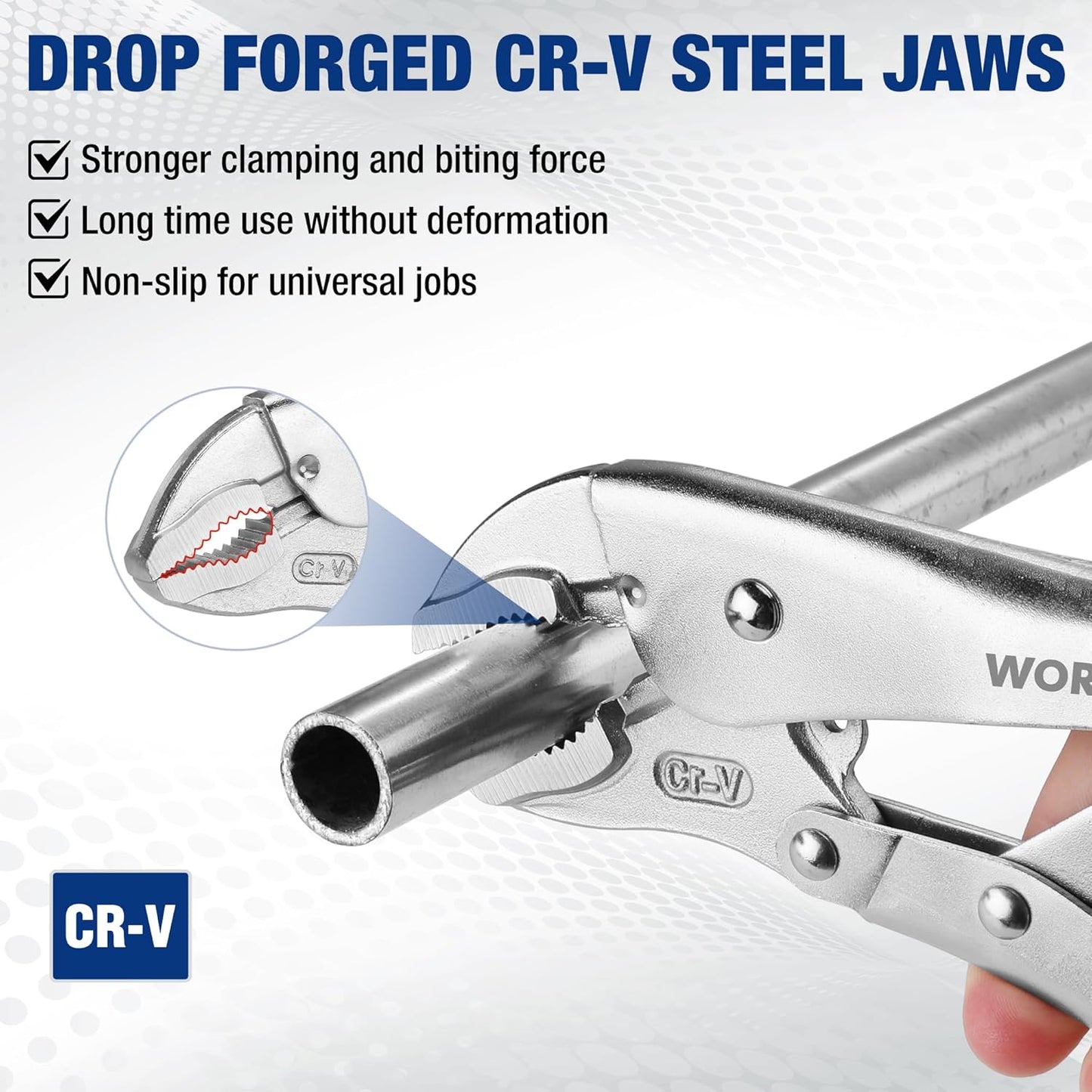 WORKPRO 5-Piece Locking Pliers Set, Pliers Tool Set, Vice Grips with Chrome-vanadium Steel, 5/7/10 inch Curved Jaw Pliers, 6.5/9 inch Long Nose Pliers
