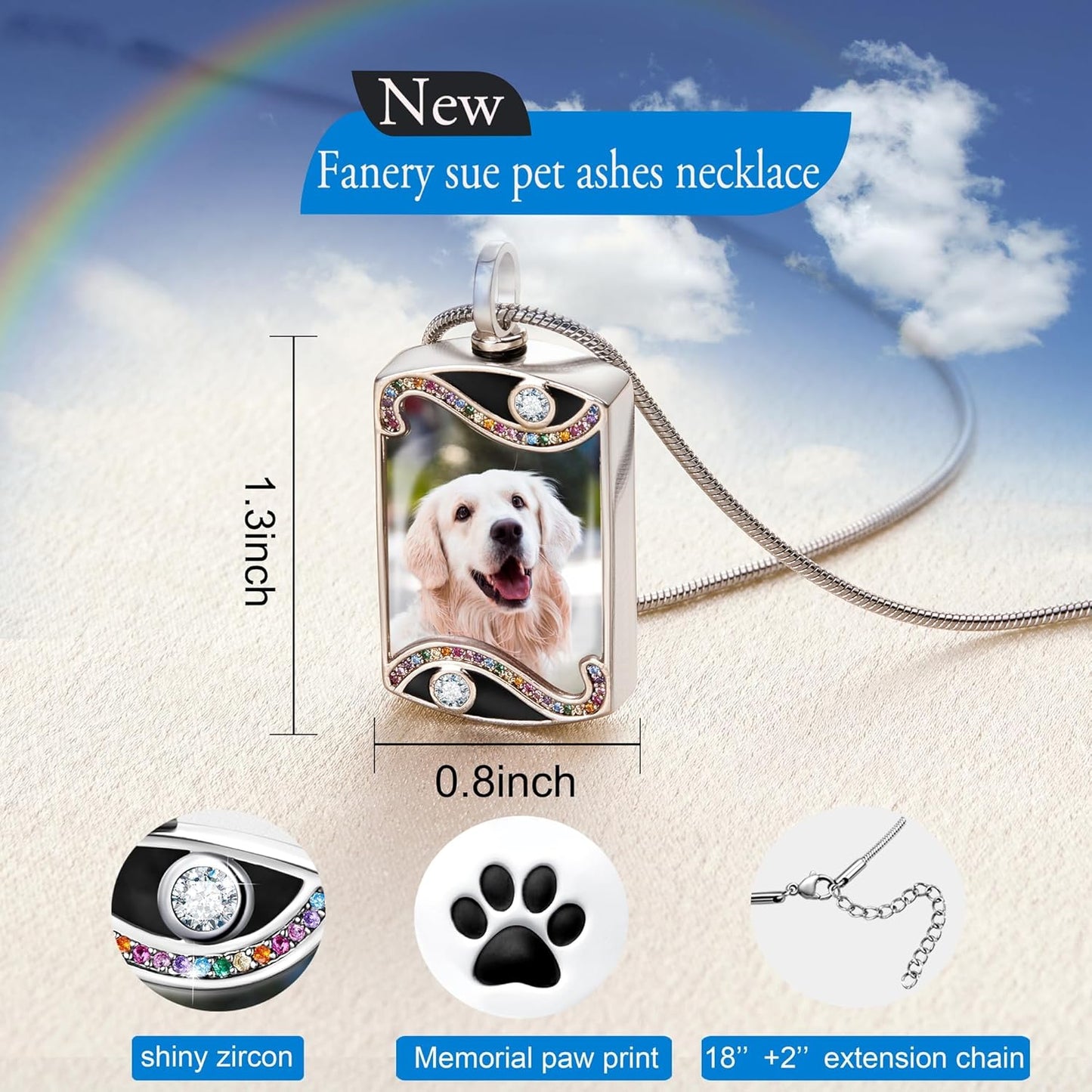 Fanery Sue Personalized Dog Cat Ashs Necklace Custom Photo&Text Pet Dog Memorial Urn Necklace Gift
