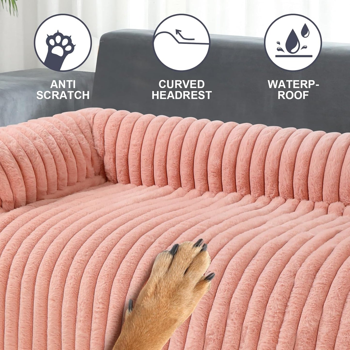 Wn's Day Luxurious Dog Couch Bed, Washable Calming Dog Couch Cover, Removable Couch Protector for Dogs, Waterproof Sofa Bed, Pet Bed Mats for Couch, Pet Couch Covers for Sofa(Pink, XL)
