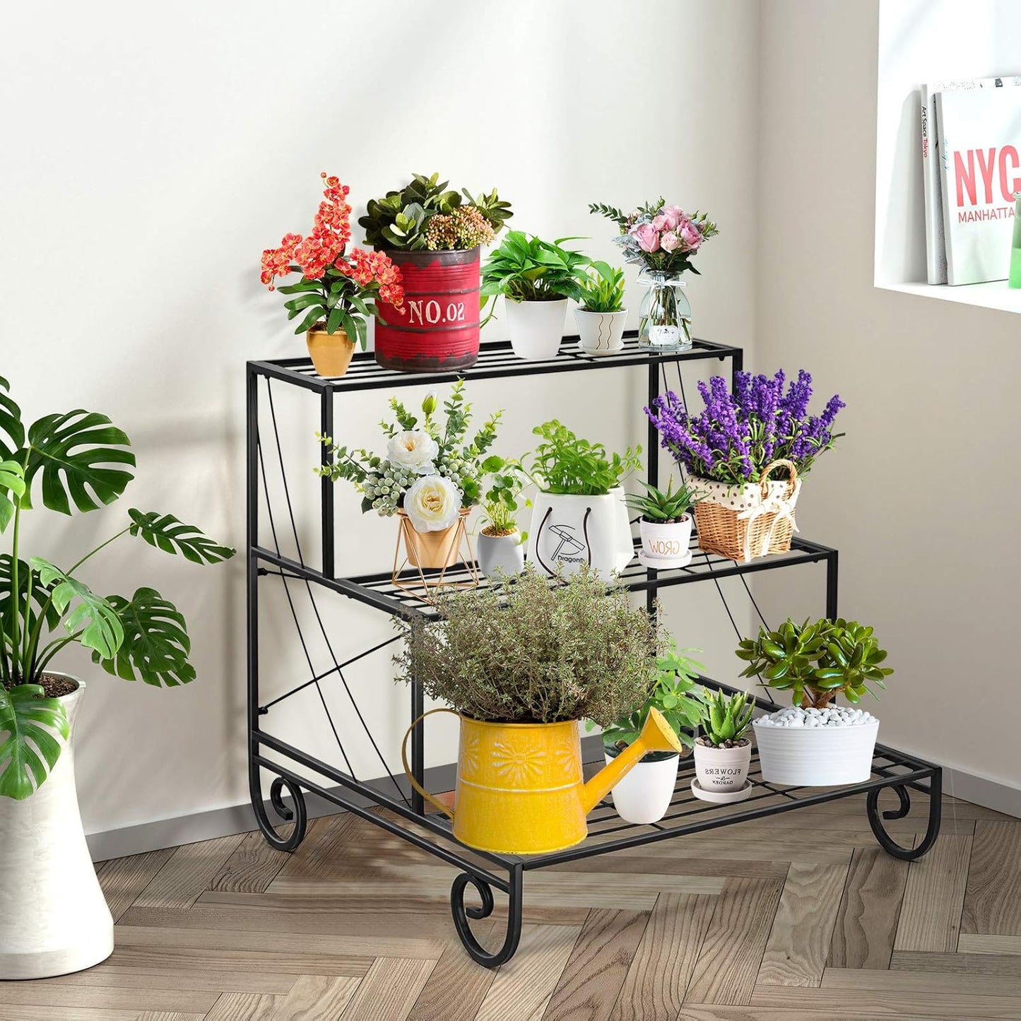Giantex Tiered Plant Stand Outdoor, 3 Tier Metal Plant Stands for Multiple Plants w/ Curved Legs, Garden Shelf Flower Pot Holder Storage Organizer Rack for Indoor Outdoor Garden Balcony Porch