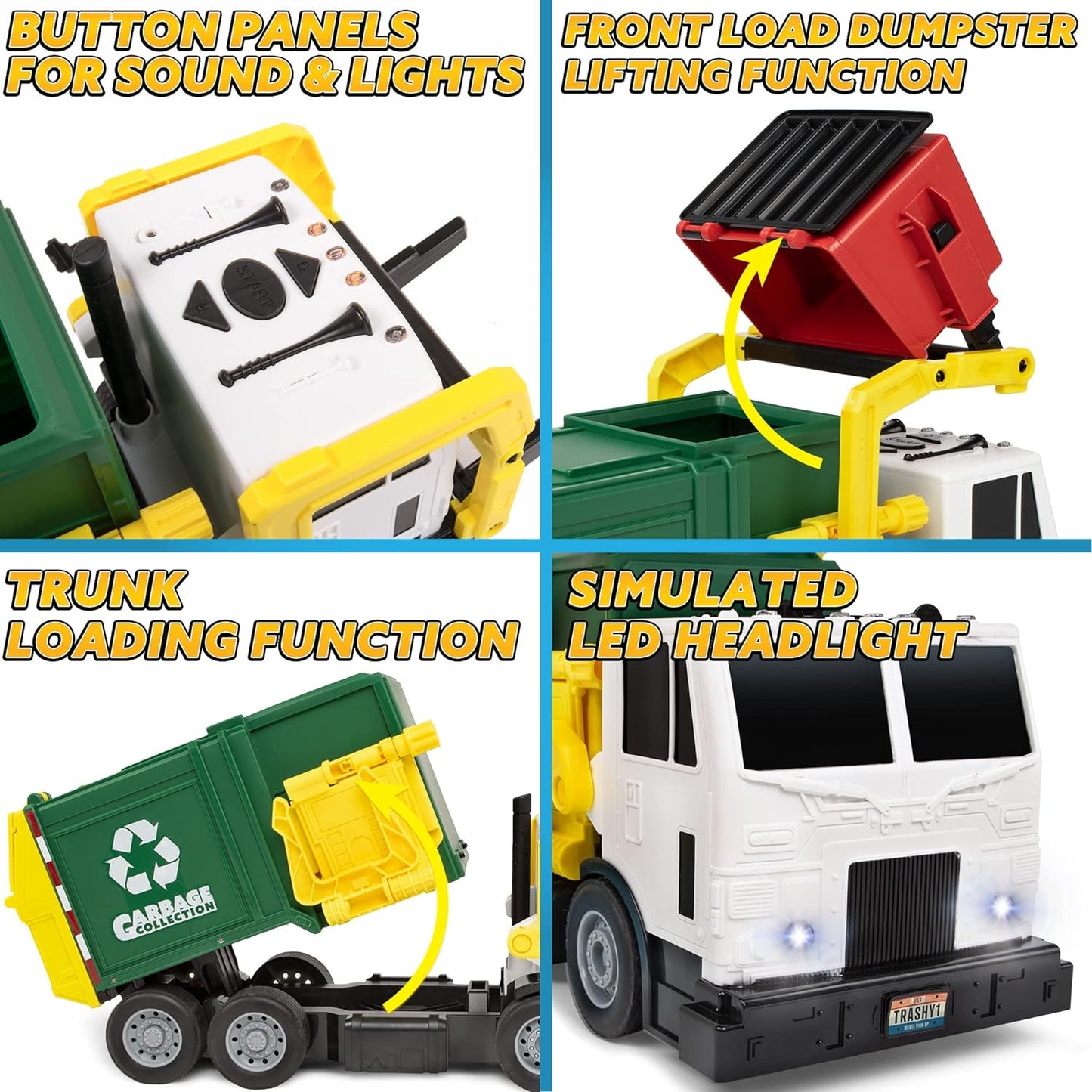 JOYIN Large Friction Powered Garbage Truck Toy Set, Includes Dumpster, Trash Bins, and Learning Cards for Kids, Boy Toys Birthday Gift for Boys Girls Kids Toddler Gift of Easter Basket Stuffers